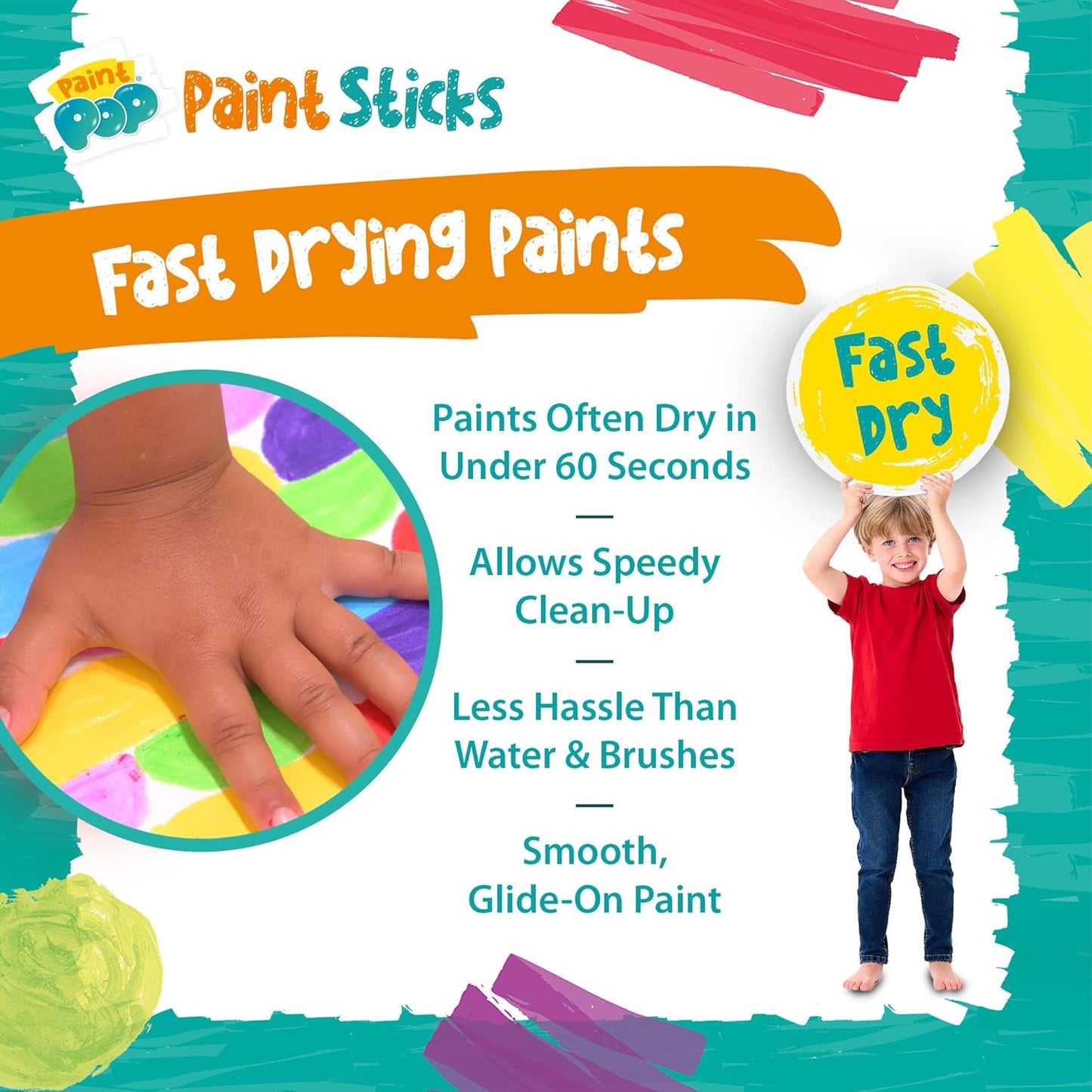 Paint Sticks for Kids - 20 Pack Assorted Colours & Fun Storage Tub - Twist & Paint, Mess-Free, Fast Drying Action, Easy Clean Up, Vibrant Colours, Multi-Surface