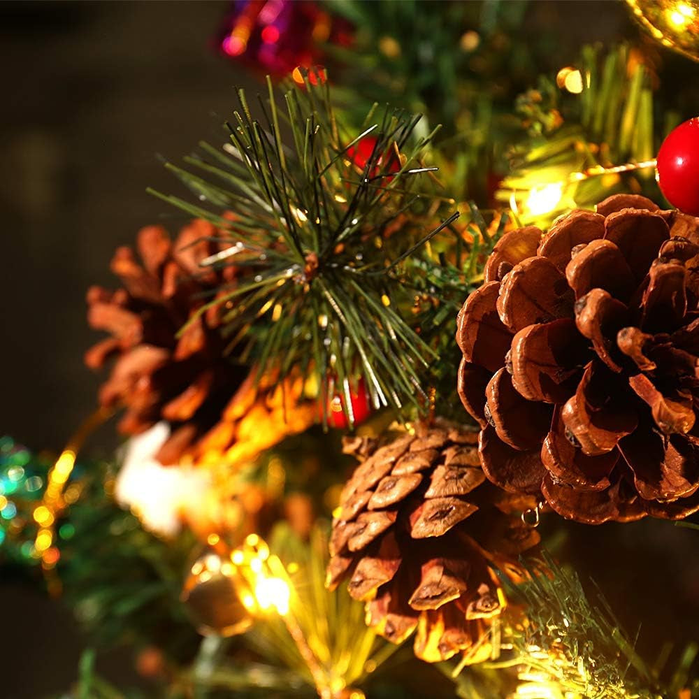 Christmas Garland with Lights,20 LED 6.56 FT Christmas Decorations Indoor Pinecones Christmas Light,Battery Operated Wreath Christmas Decor for Home Table Fireplaces Stair Railings Mantel