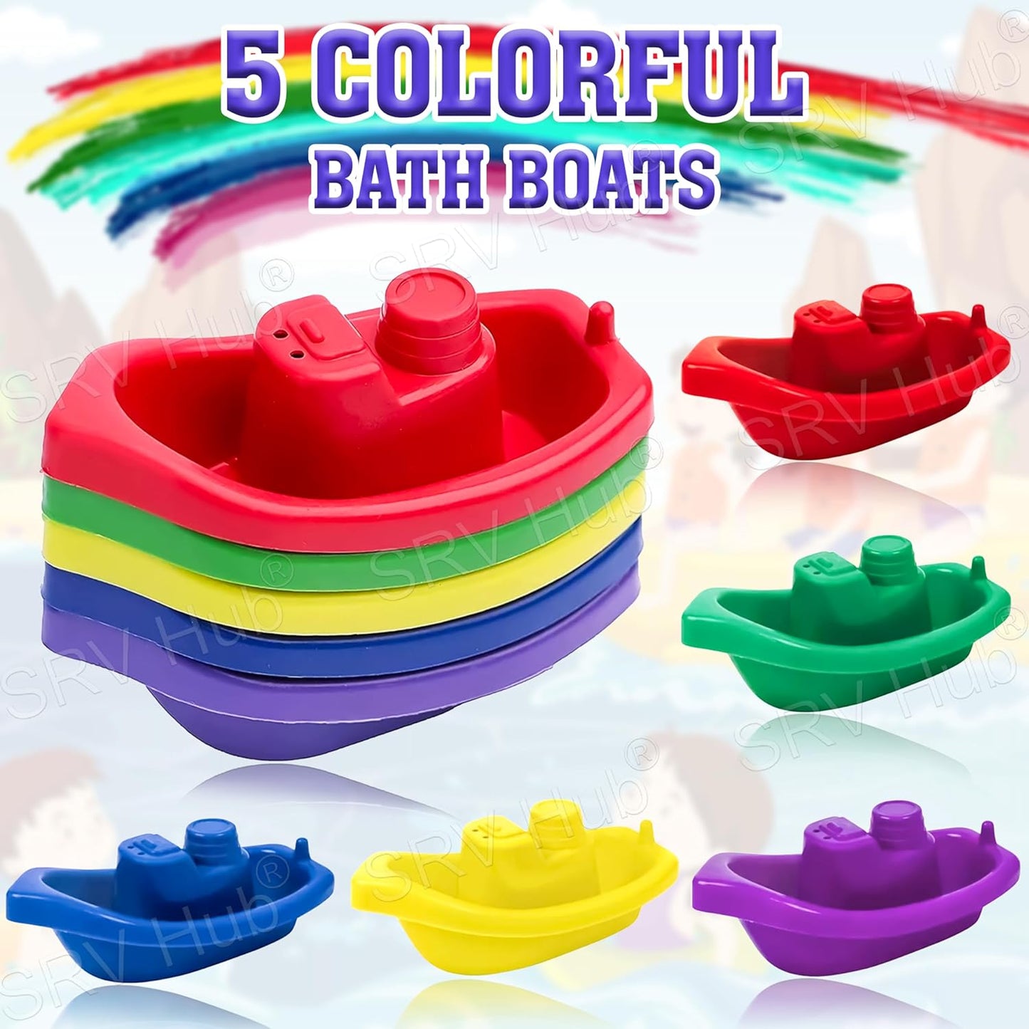 10Pcs Children Bathtime Boats, Bath Toys Floating Bath Boat Toys, Floating Water Tub Toy, Inter Connectable Linking Stackable Floating Boats, Learning Bathtub Toys and Soft Bath Toys