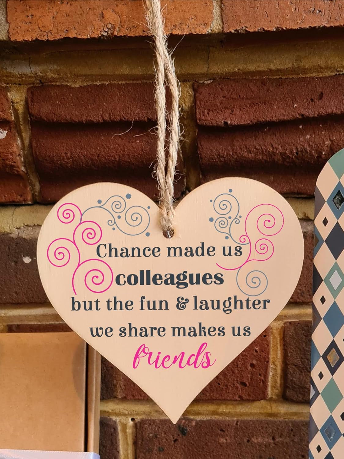 Handmade Wooden Hanging Heart Plaque Gift for Colleague Keepsake for Friend