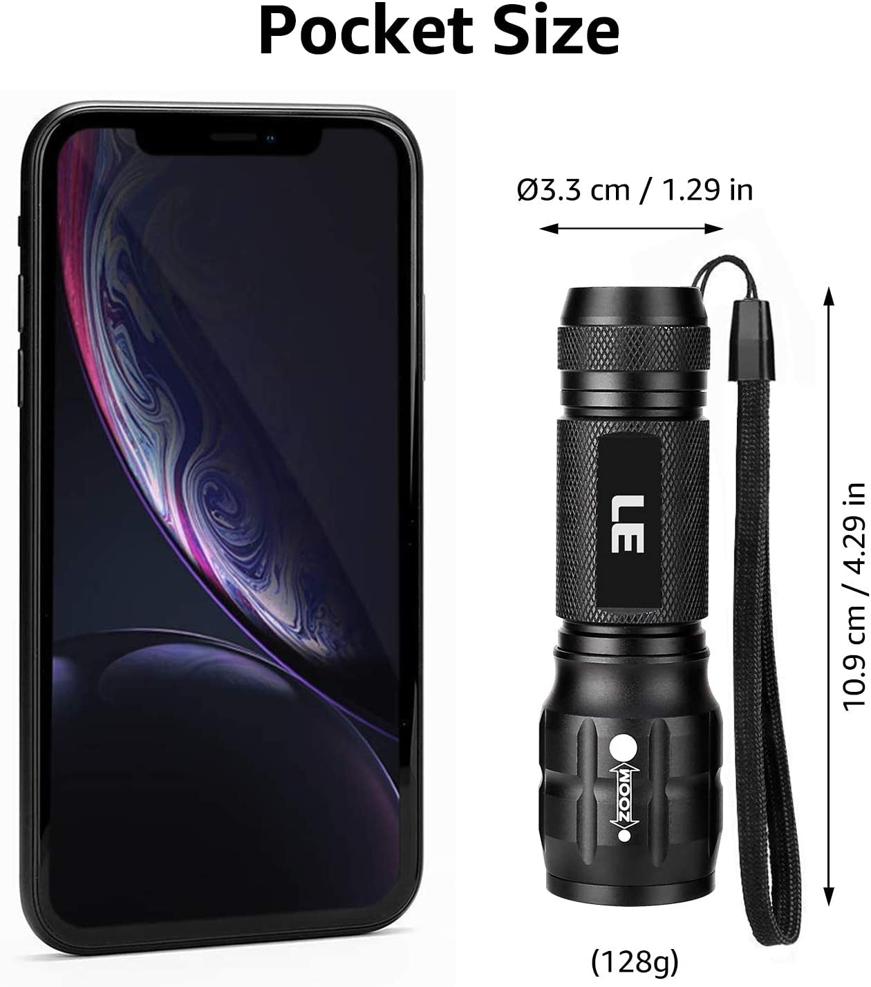 LE LED Torch Battery Powered, LE1000 Super Bright Hand Flashlight, Adjustable Focus, Water Resistant, Lightweight Small Torch for Power Cut, Camping, Dog Walking, Gift for Kids Men Dad Him Elderly