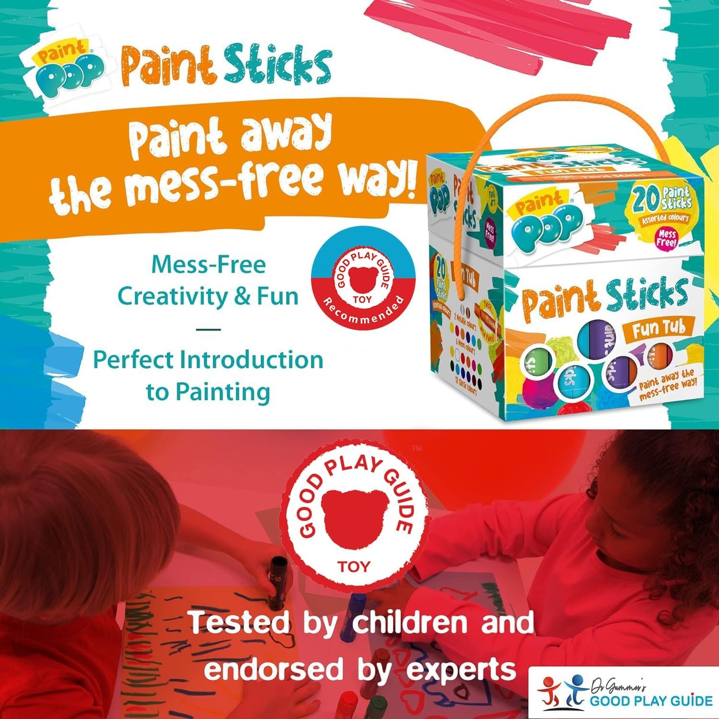 Paint Sticks for Kids - 20 Pack Assorted Colours & Fun Storage Tub - Twist & Paint, Mess-Free, Fast Drying Action, Easy Clean Up, Vibrant Colours, Multi-Surface