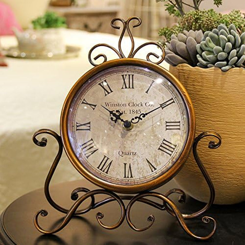 Table Clocks 28 Cm Height Silent Non Ticking Roman Retro Art Desk Clock for Living Room Bedroom Office(Copper)