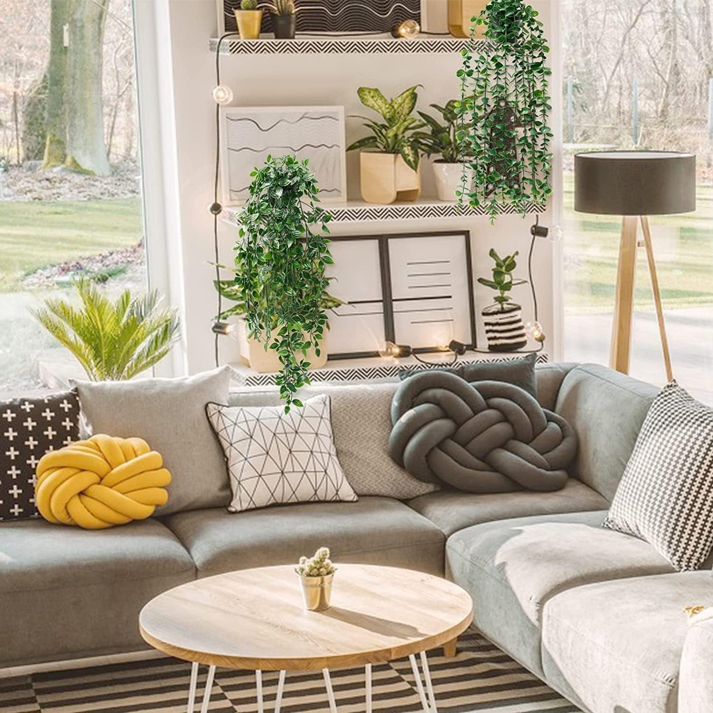 Artificial Plant Eucalyptus - Set of 3 Decorative Artificial Hanging Plants with Pots Fake Ivy Vines Greenery Faux Trailing Plants for Home Garden Office Shelf Wall Decoration