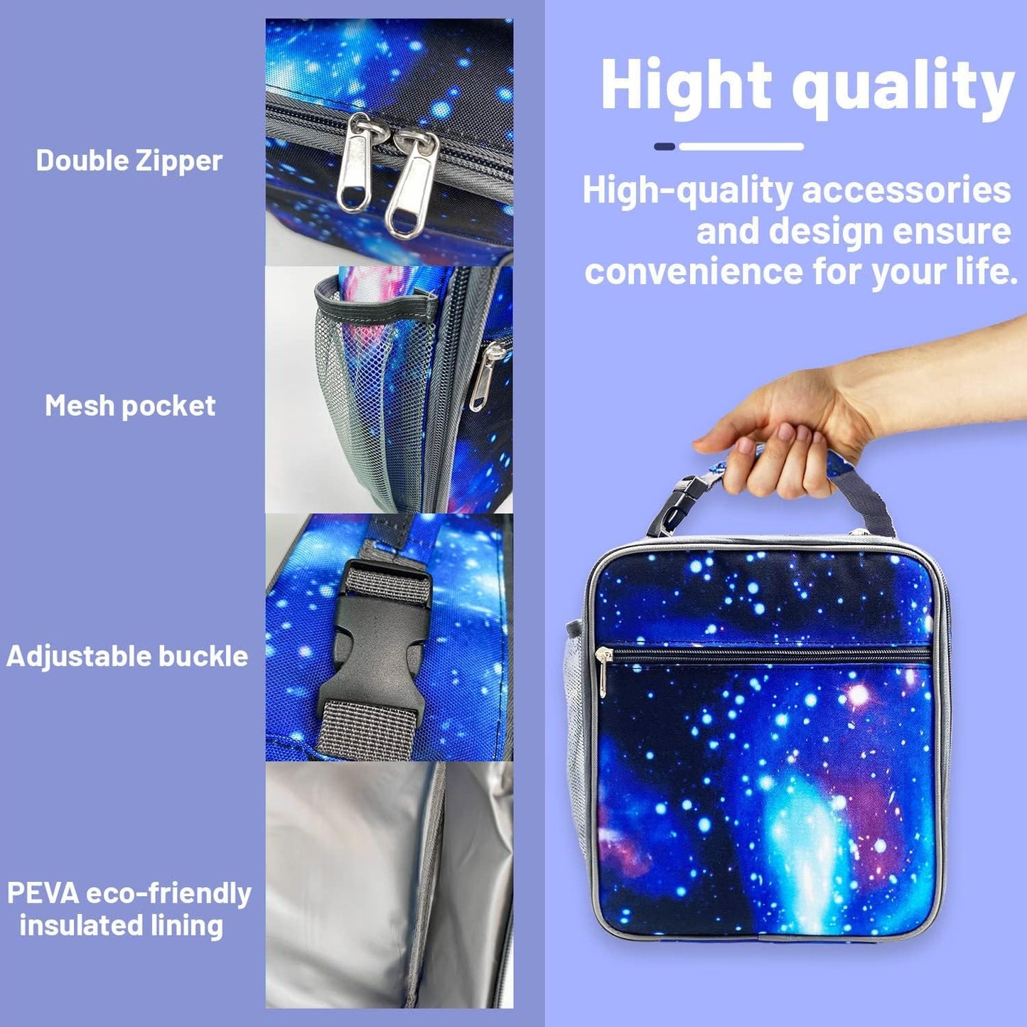 Insulated Lunch Bag Women Men,Leakproof Portable Lunch Box for Kids Teen Boys Girls for Office School Camping Hiking Outdoor Beach Picnic-Galaxy