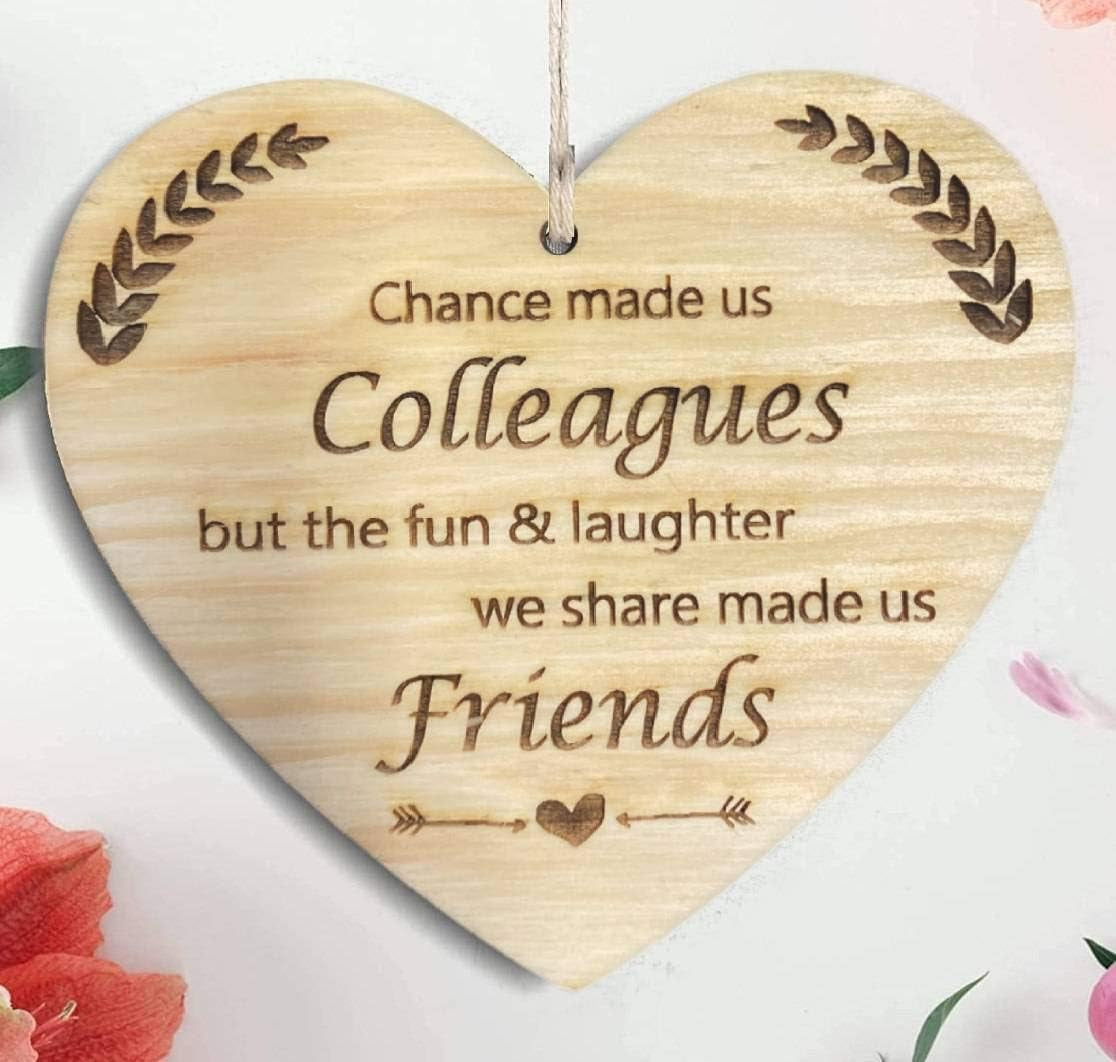 Wooden Hanging Heart Colleague Gift Heart Wooden Sign Friendship Quote Gift for Collegue Office Friends FBA