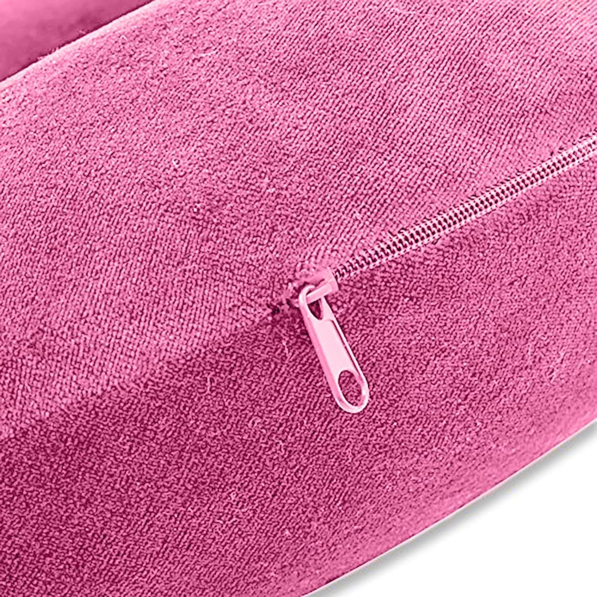 Memory Foam Moulded Pressure Relief Neck Cushion. Comfort & Posture, Ideal for Travel. Supports the Head, Neck and Chin When Sleeping. Use for Plane, Train or Car Journeys. Travel Pillow Pink