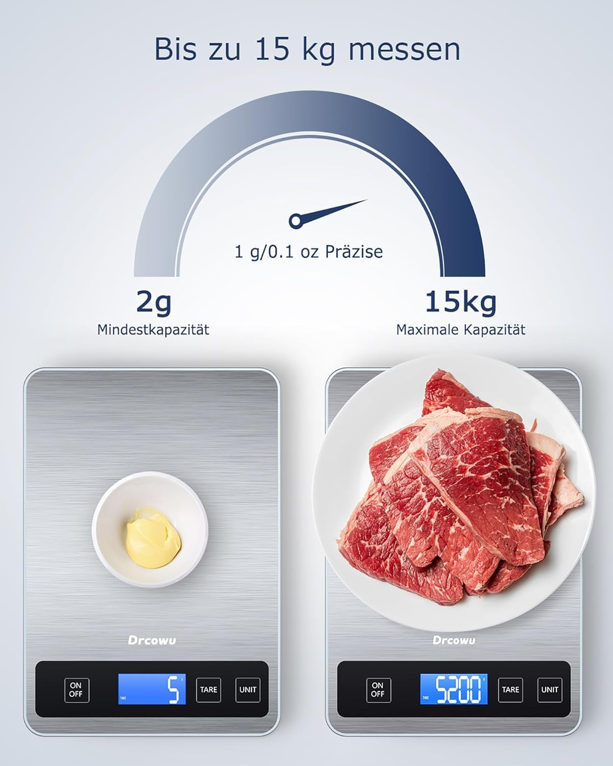 Digital Kitchen Scales with Large LCD Display, Food Weighing Scale 15Kg for Cooking Bakery, Electric Baking Scales with Tare Function, Grams and Oz, Backlight LCD, 1G/0.1Oz Accuracy