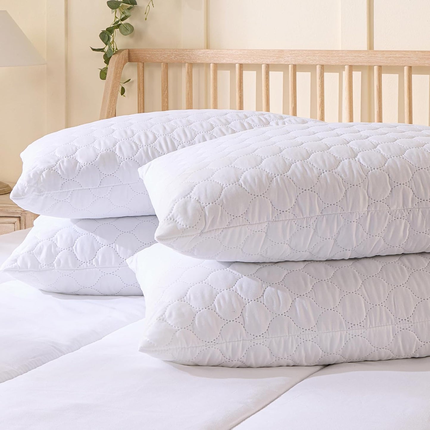 Hotel Quality Pillows 4 Pack - Bouncy Firm Support Side Sleeper Pillow for Neck, Back & Shoulder Pain Relief - Comfy, Soft Touch Quilted Cover, Hypoallergenic, Made in the UK (48 X 74Cm)