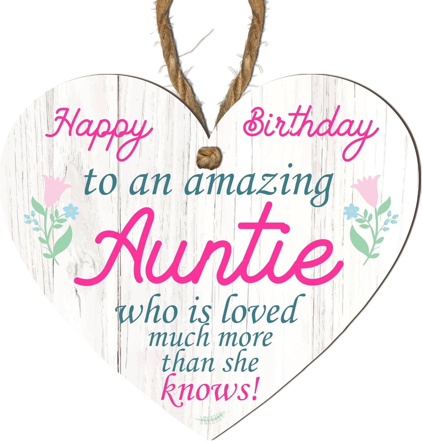 Wooden or Acrylic Heart Plaque for Auntie - Happy Birthday - Gift for an Amazing Auntie - Rustic Home Decor - Heartfelt Message - 10Cm X 9Cm - Made in the UK (Mdf Wood)