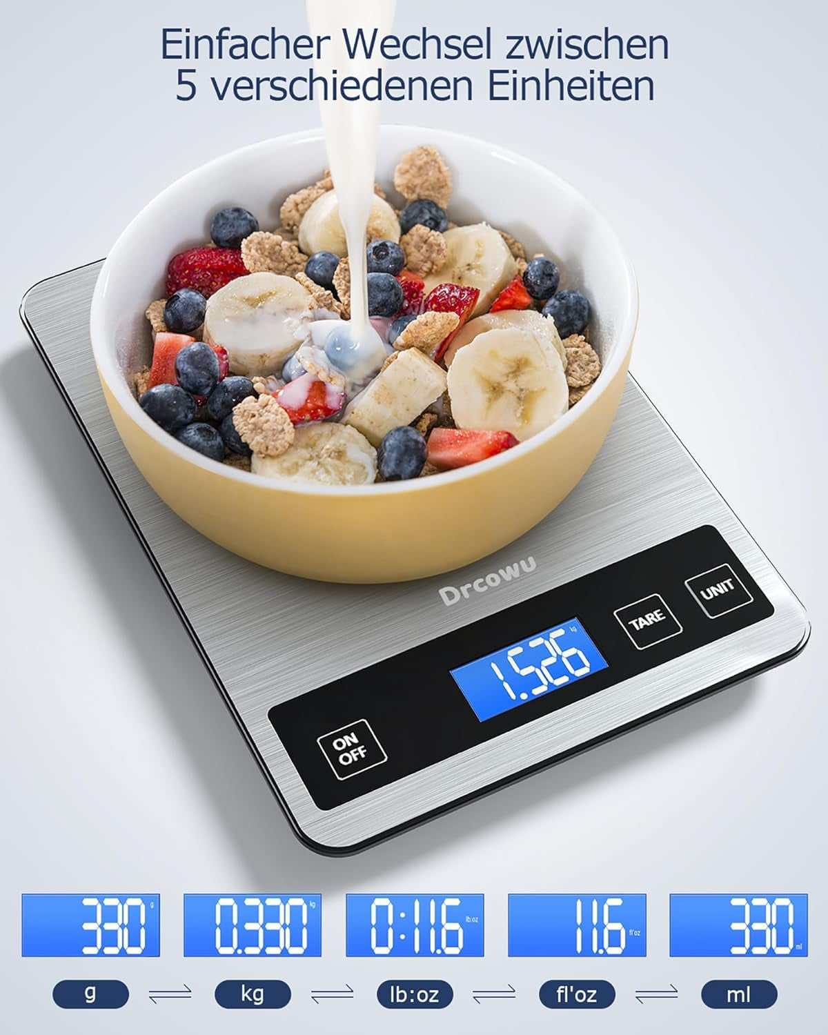 Digital Kitchen Scales with Large LCD Display, Food Weighing Scale 15Kg for Cooking Bakery, Electric Baking Scales with Tare Function, Grams and Oz, Backlight LCD, 1G/0.1Oz Accuracy