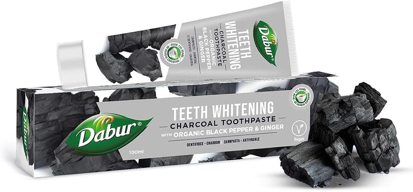 Charcoal Organic Toothpaste - 100Ml | for Teeth Whitening, Brighter Smile & Healthy Gums | Natural Oral Care with Blend of Black Pepper & Ginger Extracts