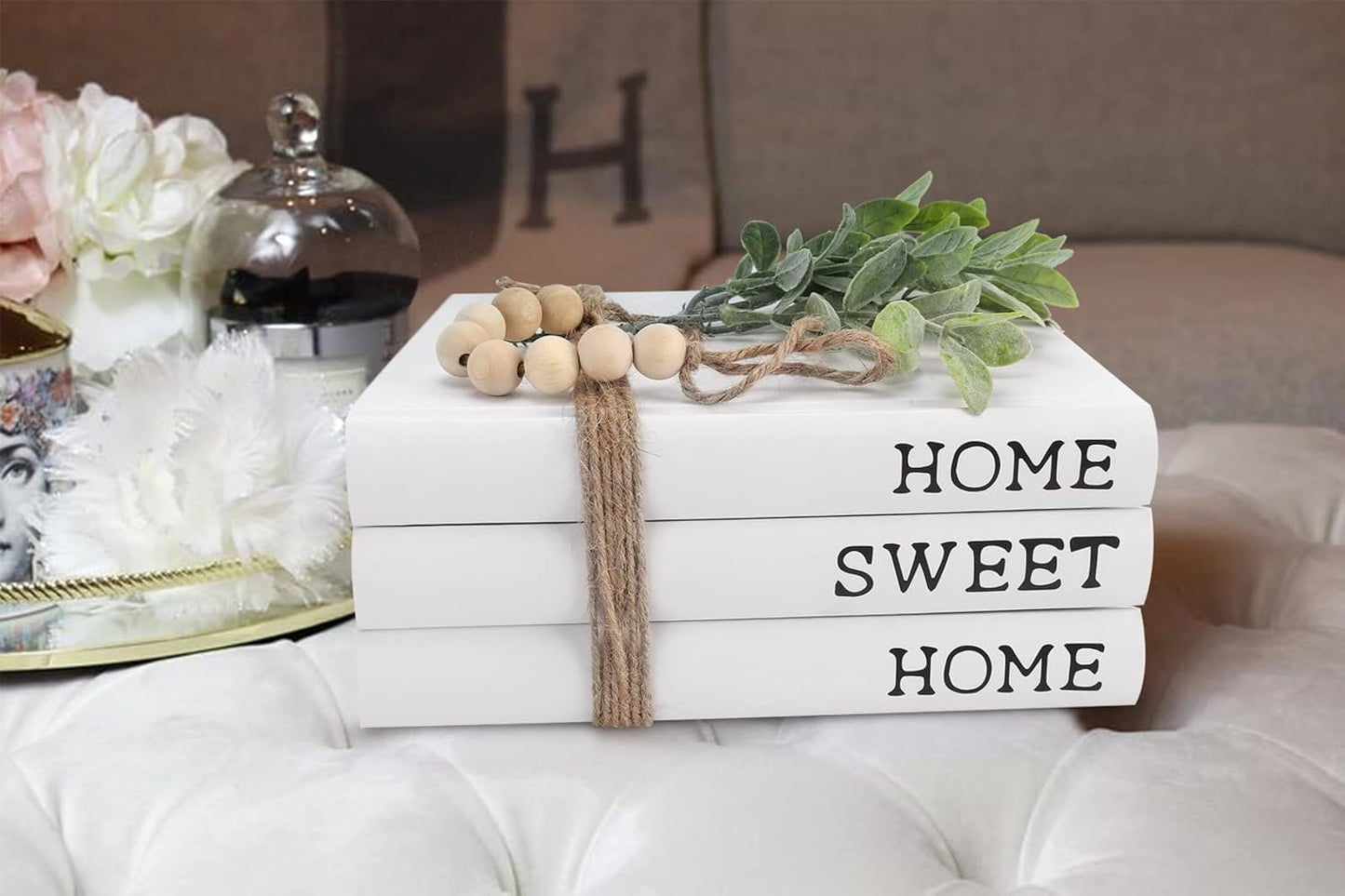 Decorative White Books,Farmhouse Stacked Books,Hardcover Books Decorative,Home|Sweet|Home(Set of 3) Stacked Books for Decorating Coffee Tables and Shelves (White)