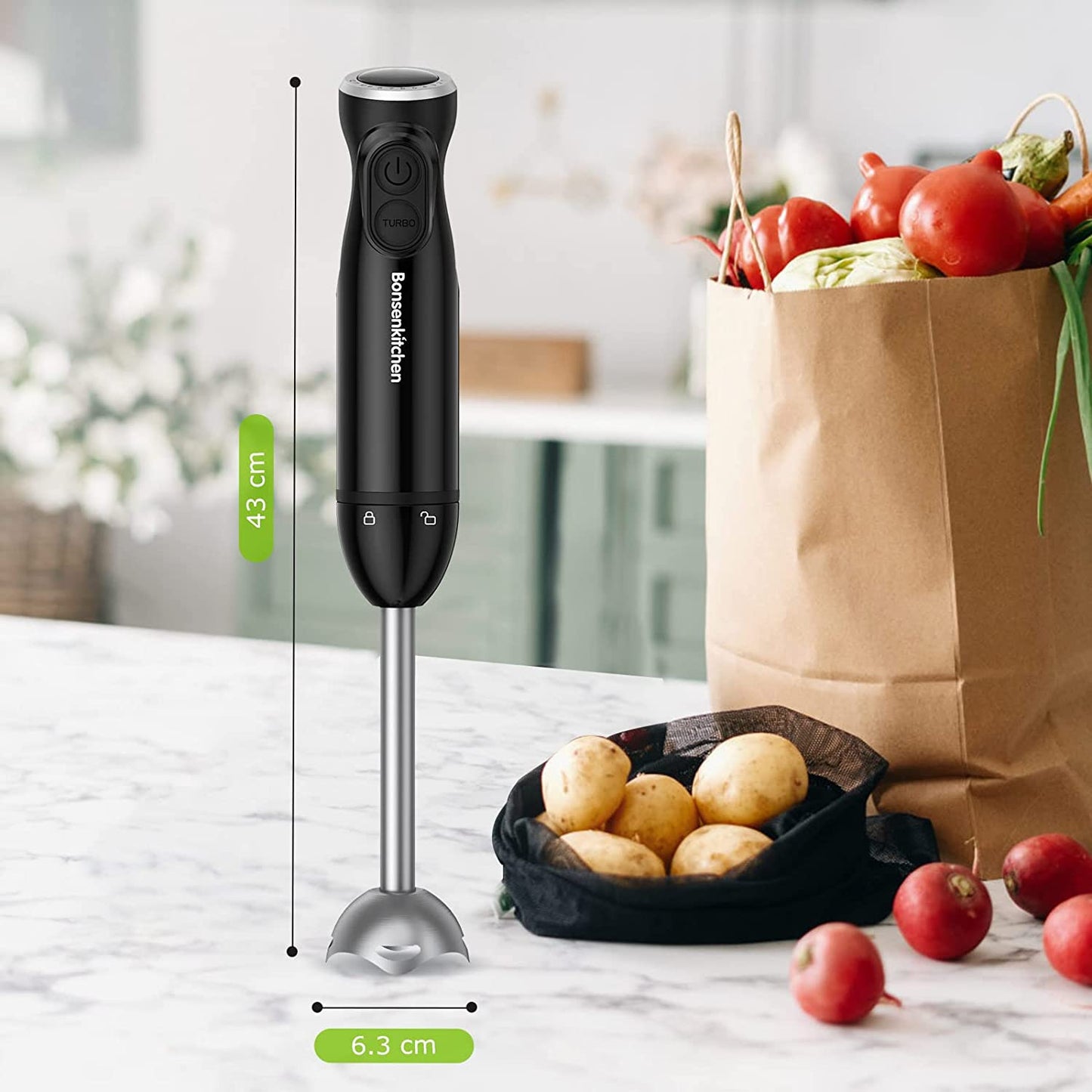 Hand Blender, 12 Speeds Immersion Blender Handheld, Stick Blender Electric with Stainless Steel Blade for Making Baby Food, Soups, Sauce, HB3201 (Black)