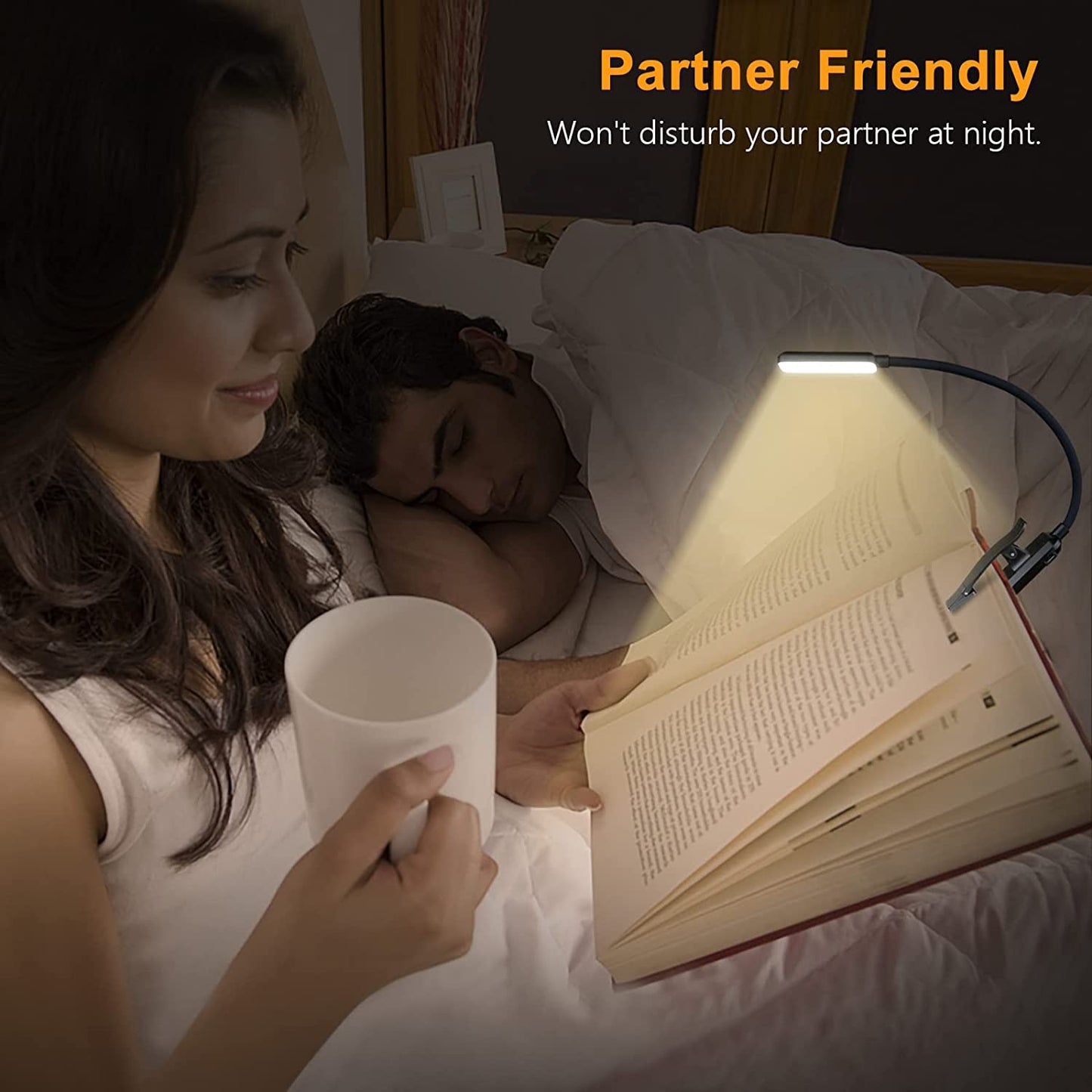9 LED Clip on Book Light, 3 Eye-Protecting Modes Flexible Reading Light Book Lamp (Warm&Cool White) -Stepless Dimming, Rechargeable, Long Battery Life, 4-Level Power Indicator