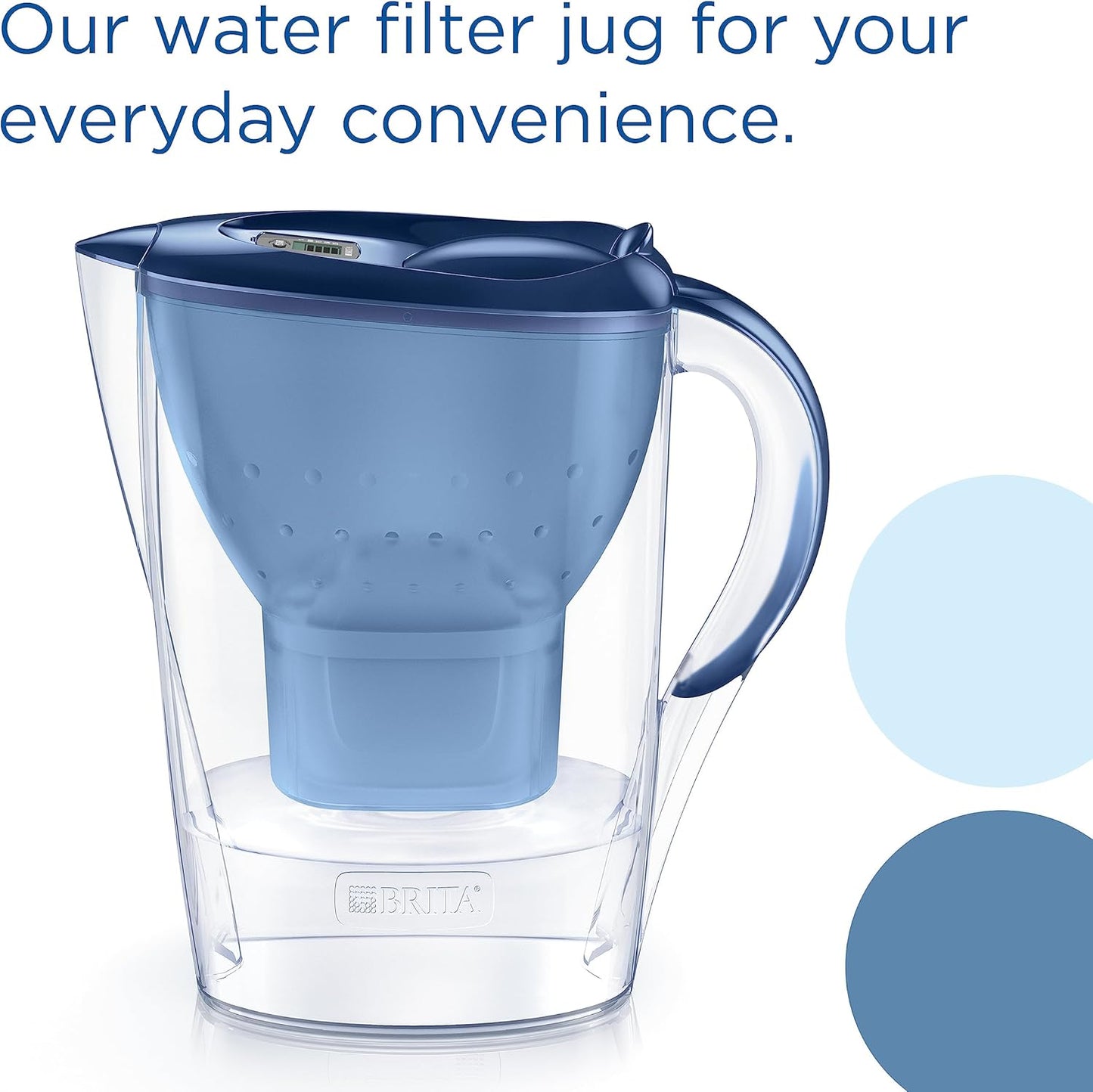 Marella Water Filter Jug Blue (2.4L) Starter Pack Incl. 3X MAXTRA PRO All-In-1 Cartridge - Fridge-Fitting Jug with Digital LTI and Flip-Lid - Now in Sustainable Smart Box Packaging