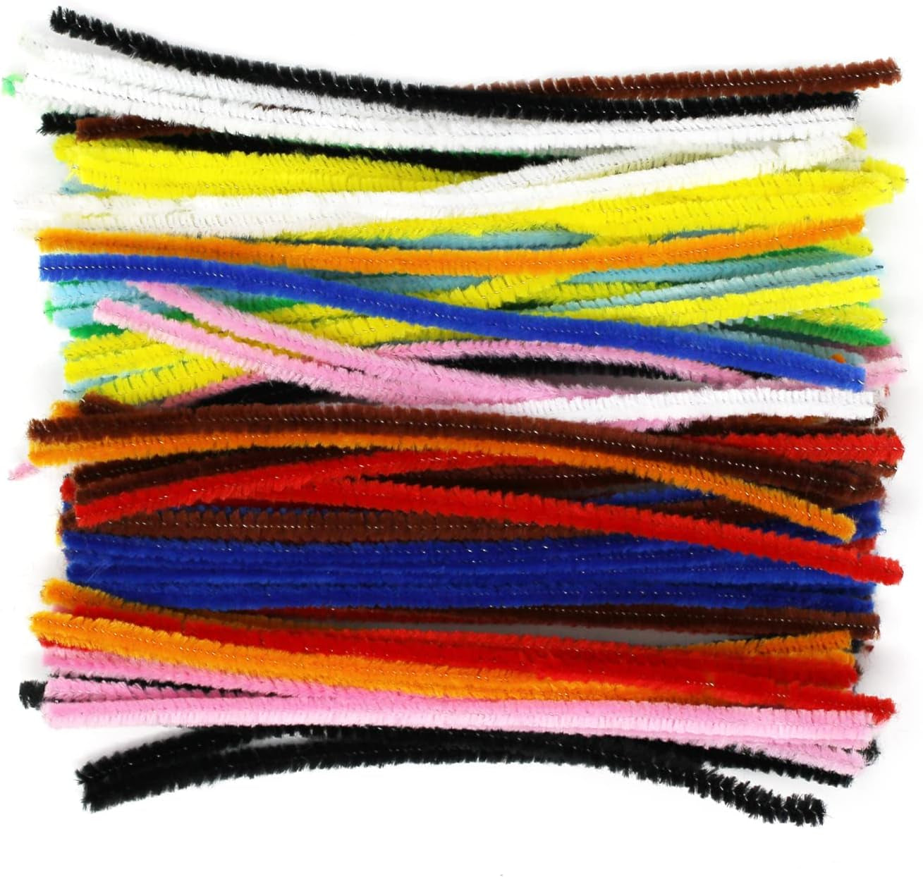 Pipe Cleaners – Chenille Stems PK100 Assorted 15Cm X 5Mm for Arts & Craft,10 Assorted Colours Black, White, Yellow, Green, Light Blue, Pink, Orange, Brown, Red, Dark Blue. BI7975.