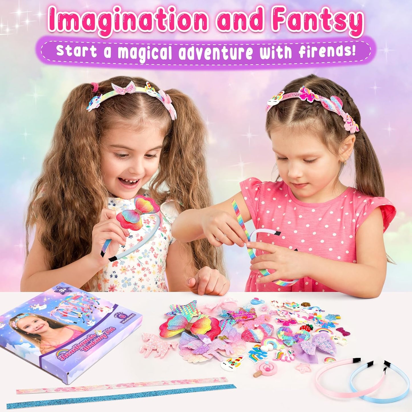 Unicorn Headband Making Kit for Girls Age 3+, Creative Craft Kits for Kids, DIY Hair Accessories & Hairbands - Girls Birthday Presents for Age 3 4 5 6 7 8 Year Old Girls Gifts Toys Set