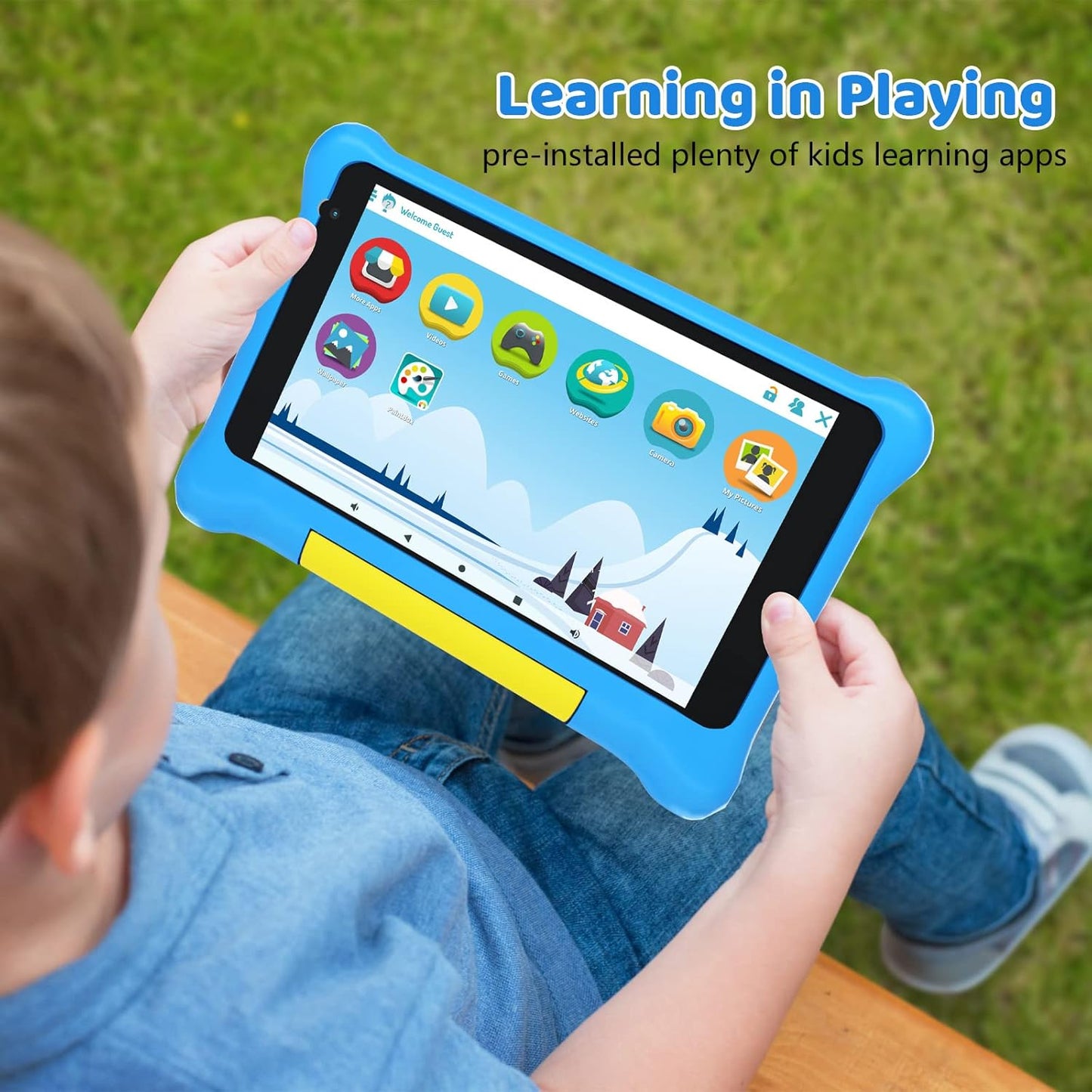 Kids Tablet 7 Inch, Android 13 Tablet for Kids, 5GB RAM+32GB ROM 128GB Expand, Parental Control, Kids Software Pre-Installed, Dual Camera, Android Learning Tablet with Proof Case(Blue)