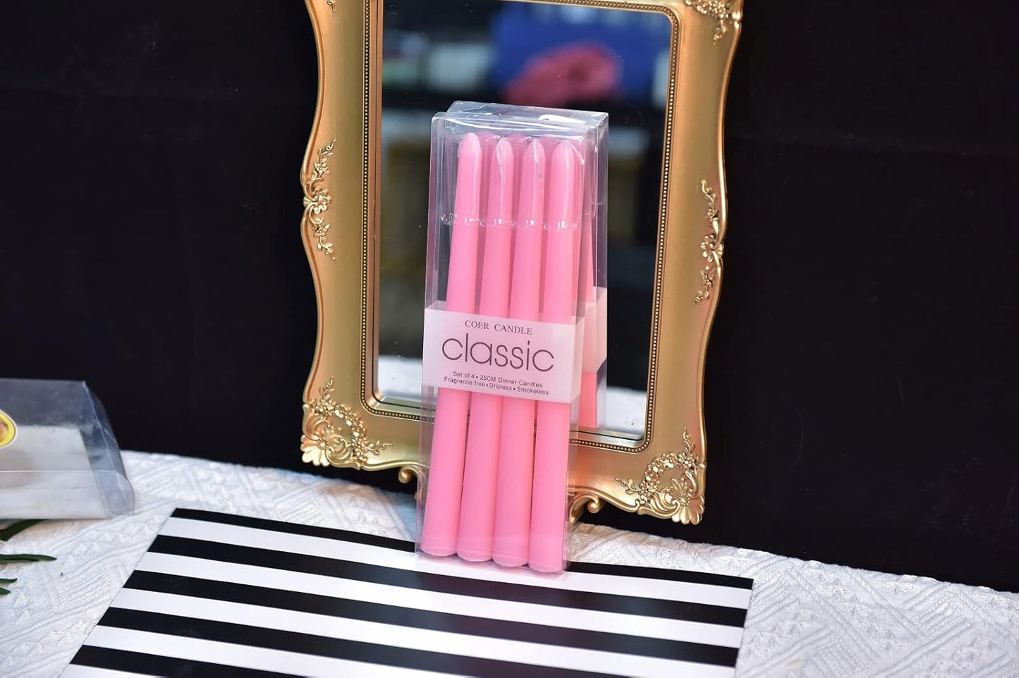 10 Inch-8Inch Taper Candles-Set of 4 Taper Candles - Unscented Dripless and Smokeless,Tall Candlesticks, Home Dinner, Party, Wedding, Halloween, Churches,Christmas (Pink, 10 Inch)
