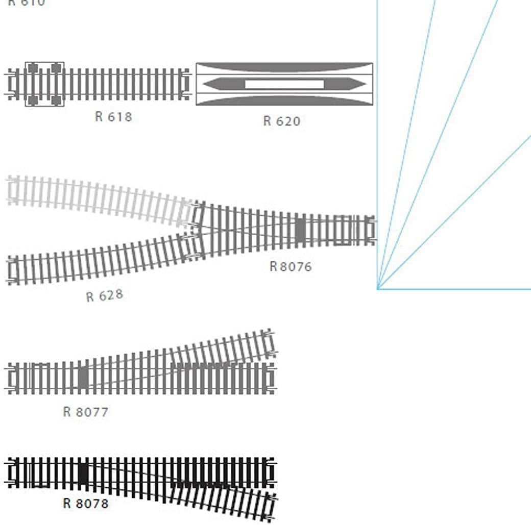 R8078 OO Gauge Right Hand Express Point Track - Extra Track Pieces for Model Railway Sets, Model Train Track Pieces - Scale 1:76