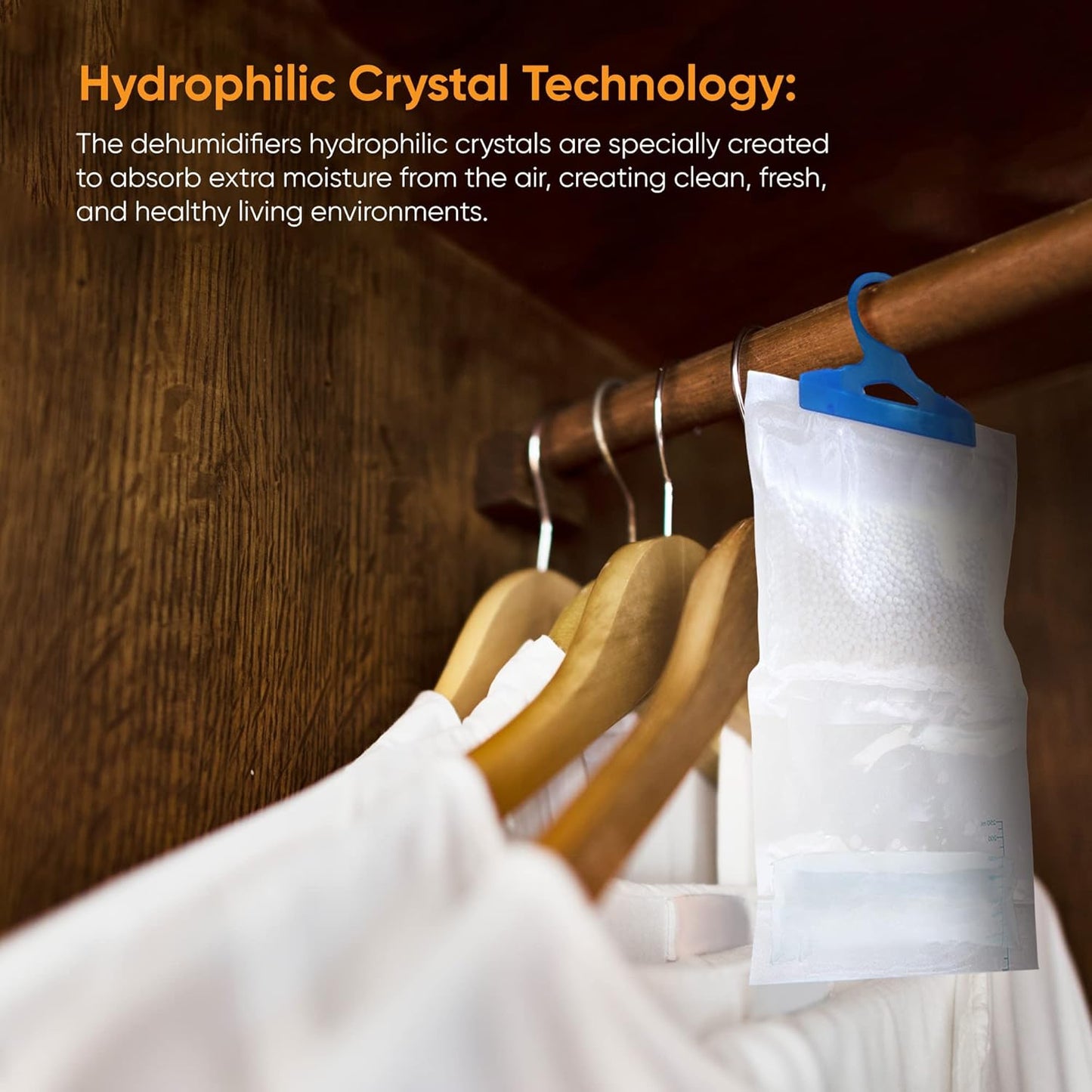 6 Wardrobe Dehumidifier Hanging Bags with Leak Proof Storage Bag & Hanging Hook Ideal to Stop Mould, Mildew & Condensation for Wardrobe | Hanging Dehumidifier Bags | Damp Remover