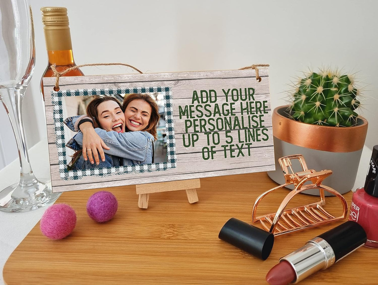 Personalised Wooden Plaque with Photo Add Your Own Message Friendship Bffs Family Door Sign Hanging Gift Home Decor