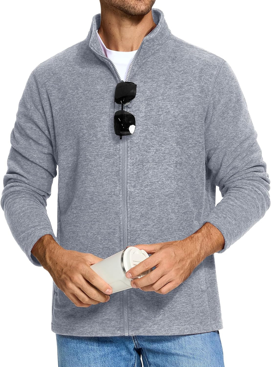 Mens Fleece Jacket Full Zip Lightweight Warm Winter Outdoor Casual Jacket Work Fleece Tops with Zip Pockets