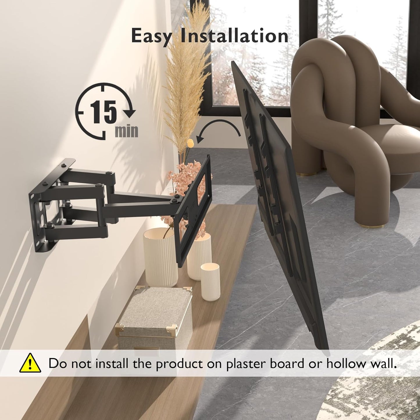 TV Wall Mount for 23-70 Inch LED LCD, Swivels Tilts Extends Double Arm Full Motion TV Wall Bracket Holds up to 45Kg, Includes HDMI Cable, Spirit Level, Max VESA 400X400Mm