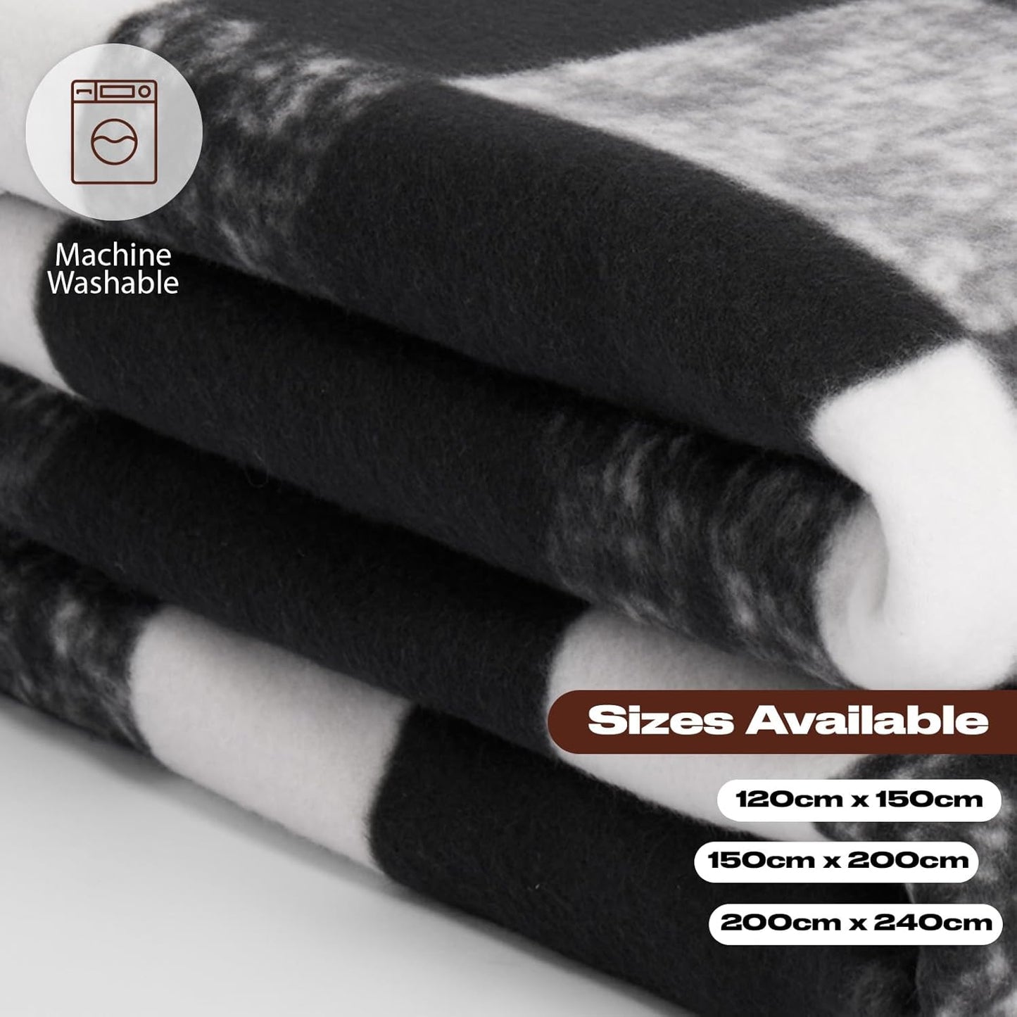 Winter Check Fleece Blanket Super Soft Warm Cosy Sofa Bed Picnic Garden Throw Over, Plaid Tartan Black - 120 X 150Cm