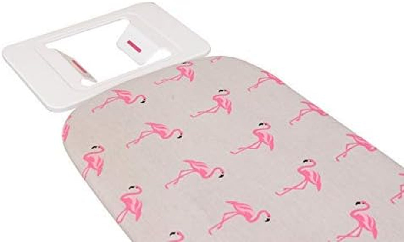 T-Leg Adjustable Height Ironing Board with Grey and Flamingo Cotton Cover + Extra Cover