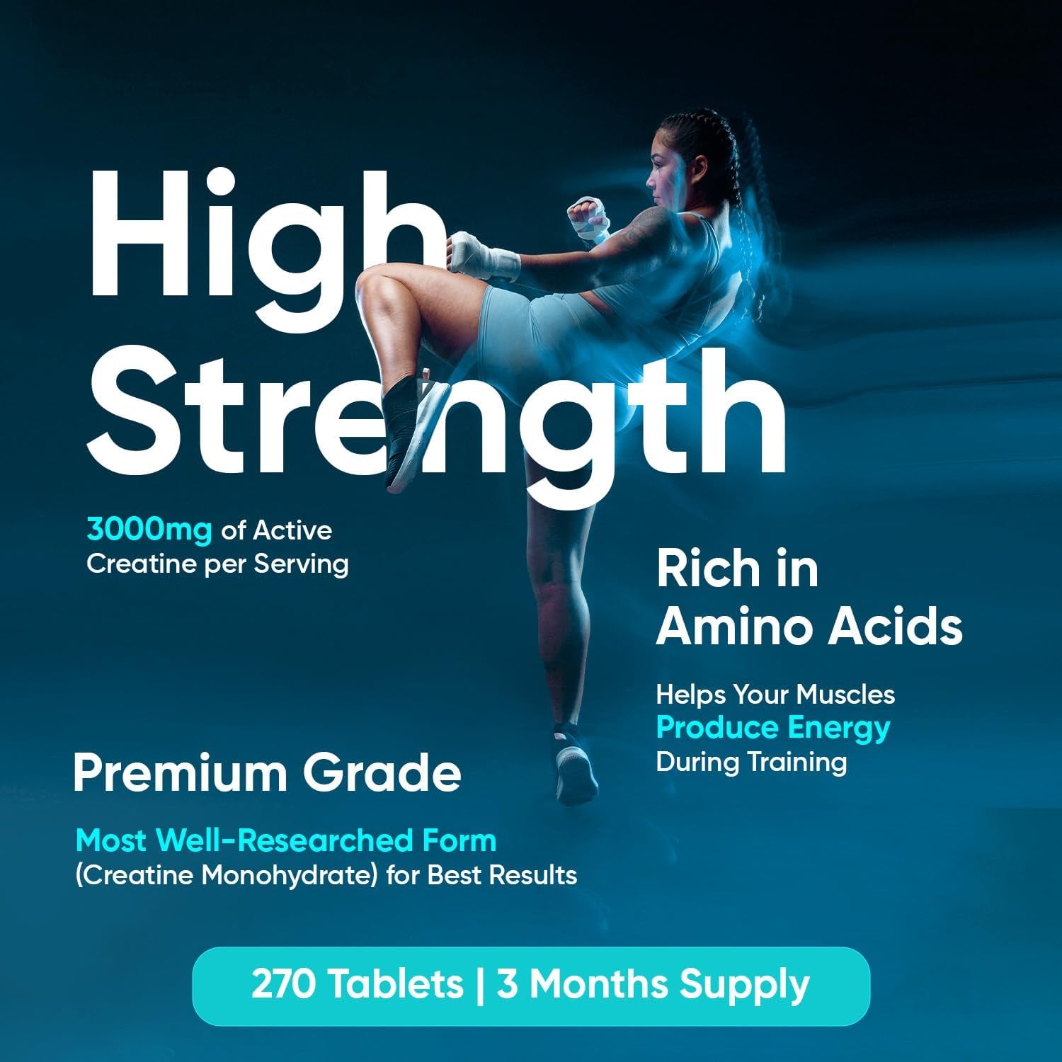 Creatine Monohydrate Tablets 3000Mg - 270 Creatine Tablets - Gym Supplement for Men & Women - Creatine Monohydrate Powder Alternative - Vegan & Keto Unflavoured Energy Supplement for Workout