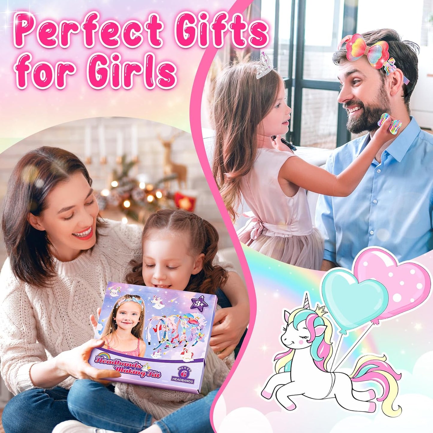 Unicorn Headband Making Kit for Girls Age 3+, Creative Craft Kits for Kids, DIY Hair Accessories & Hairbands - Girls Birthday Presents for Age 3 4 5 6 7 8 Year Old Girls Gifts Toys Set