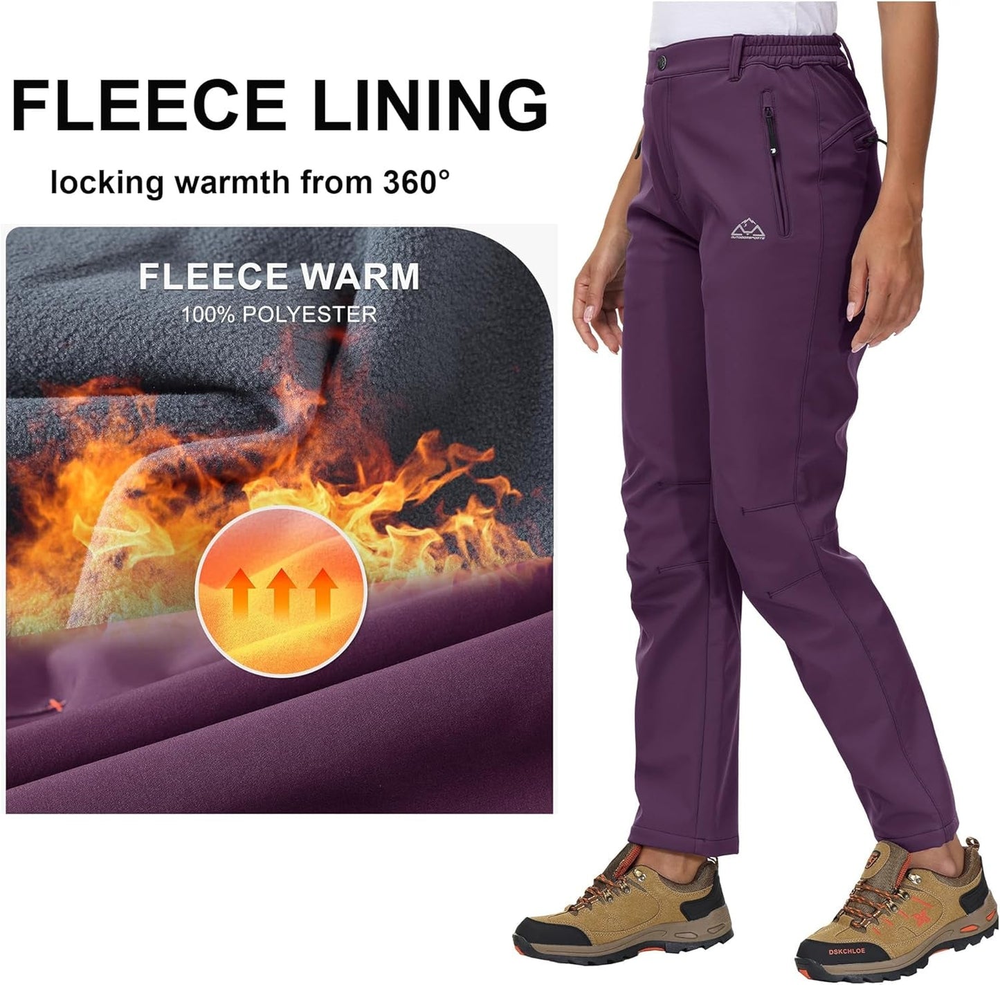Womens Fleece Lined Thermal Snow Ski Trousers Outdoor Waterproof Hiking Walking Work Trousers Winter Sports Pants