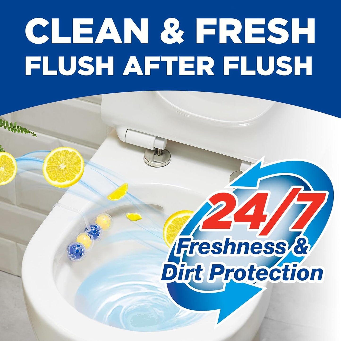 Power Active Toilet Rim Block Lemon, with Anti-Limescale, Cleaning Foam, Dirt Protection and Extra Freshness - Pack of 3 Rimblocks