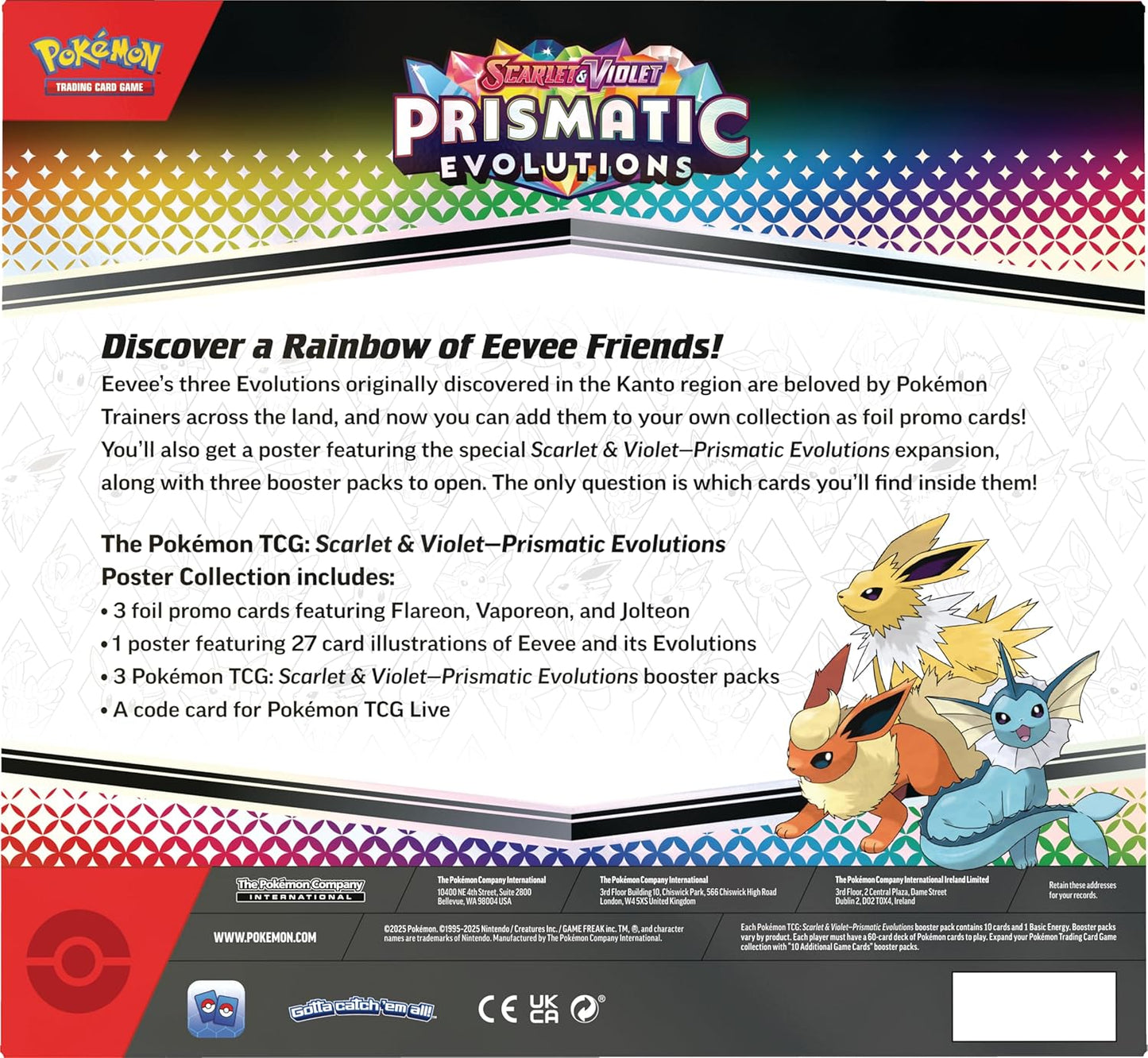 TCG: Scarlet & Violet—Prismatic Evolutions Poster Collection (3 Booster Packs & 3 Foil Promo Cards)