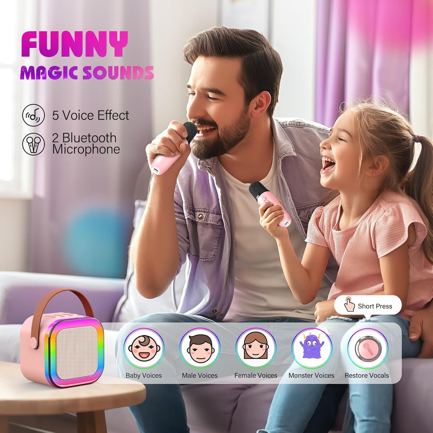 Karaoke Machine 2 Microphones, Birthday Gifts for Girls Toys Age 3-15 Year Old Girls Gifts Kids Microphone Toys for 3-12 Year Old Girls Birthday Presents Christmas Xmas Gifts for Kids Toys