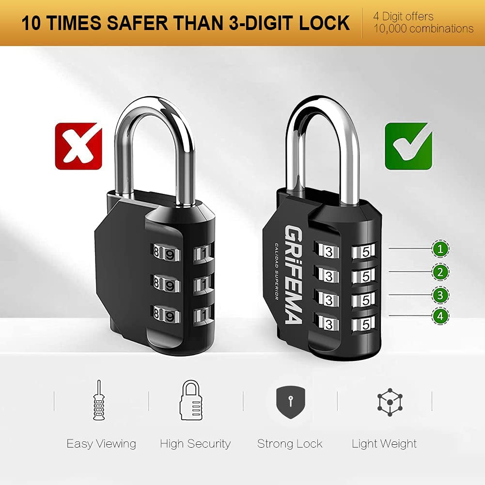 Combination Padlocks with 4 Digit Code, Locker Padlock Outdoor Heavy Duty Weatherproof for School Gym Locker Cabinet, Garage, Gate, Shed GA1001-1 (1 PACK), Black