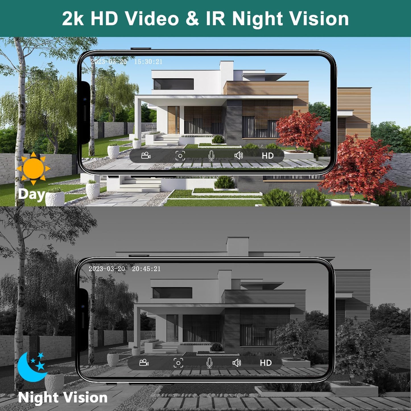 Wireless Video Doorbell Camera with Chime, Voice Changer/Message, PIR Motion Detection, Instant Alerts, 2-Way Audio, 2K HD, Night Vision, 2.4G Wifi, IP66, Battery Powered, Works with Alexa