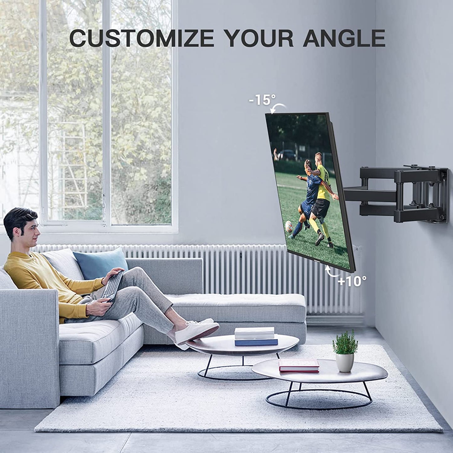 TV Wall Bracket, Swivel Tilt TV Wall Mount for 26-65 Inch Flat & Curved TV up to 45Kg, TV Bracket Max VESA 400X400Mm
