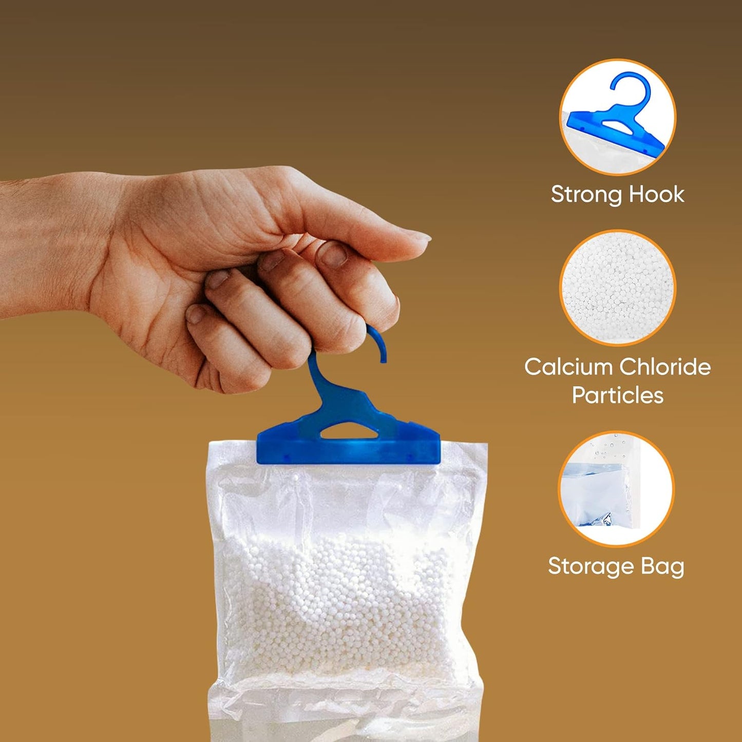 6 Wardrobe Dehumidifier Hanging Bags with Leak Proof Storage Bag & Hanging Hook Ideal to Stop Mould, Mildew & Condensation for Wardrobe | Hanging Dehumidifier Bags | Damp Remover