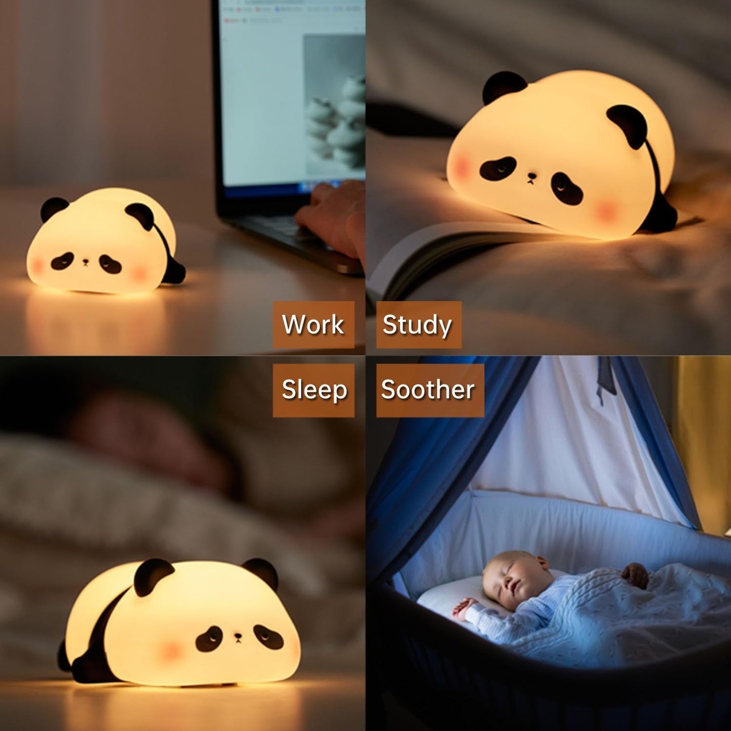 Panda Night Light for Kids Bedroom, Cute Animal Silicone Nursery Night Lamp Touch Control Nightlights USB Rechargeable Bedside Lamp for Baby Children Toddlers Women Teen Girls Breastfeeding Gift