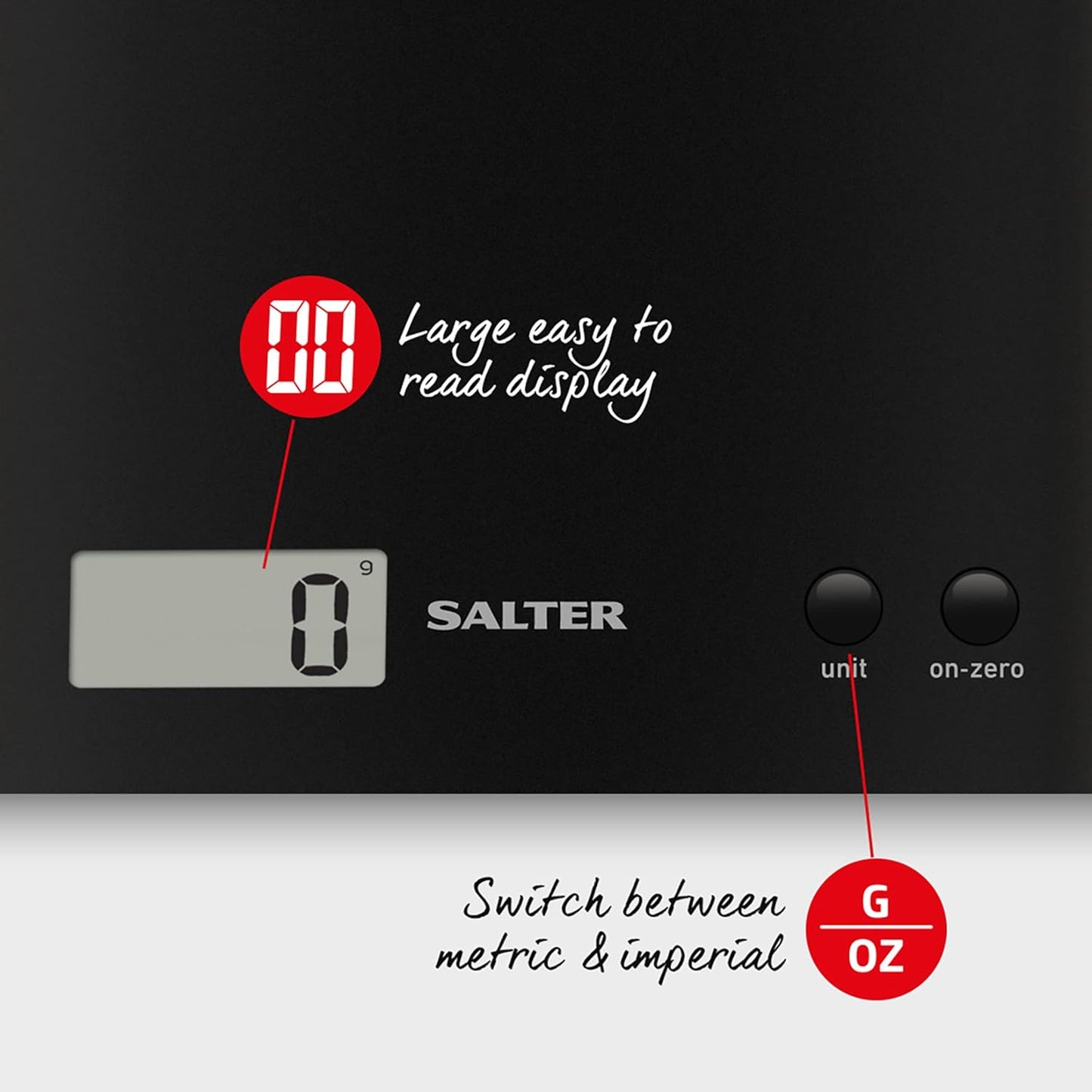 1066 BKDR15 Arc Kitchen Scale – Digital Food Weighing Scales for Precise Cooking/Baking, Slim Platform for Compact Storage, Add & Weigh/Tare Function, 3Kg Capacity, Battery Included, Black