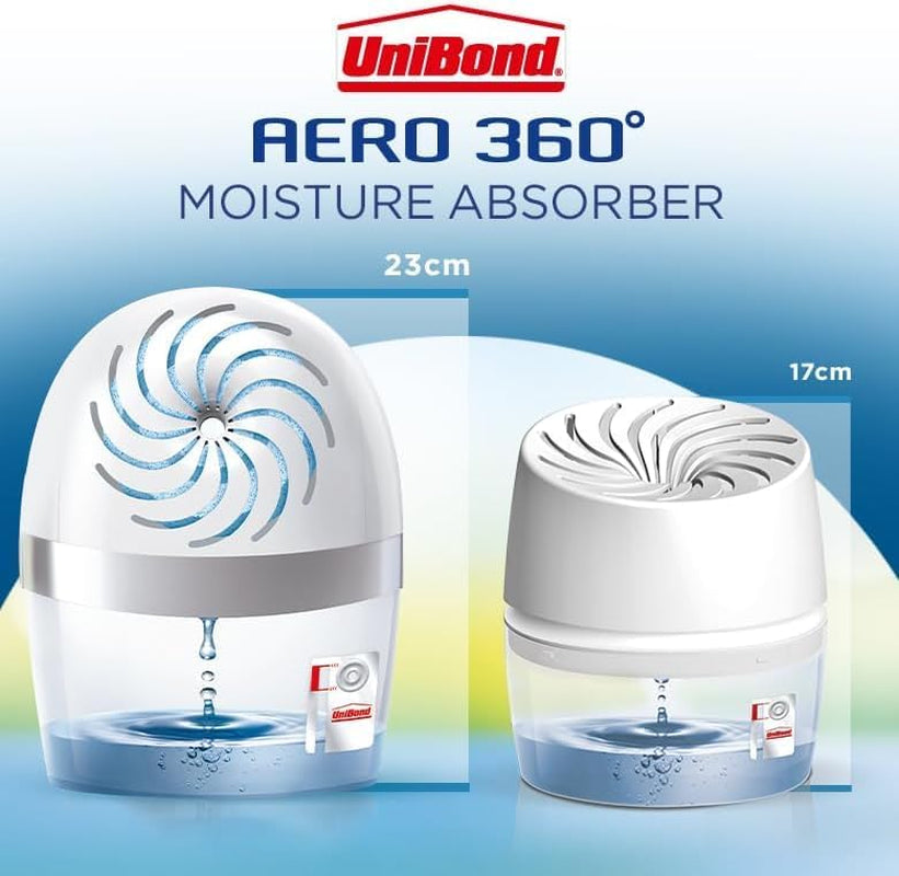 AERO 360º Moisture Absorber, 1 Device Incl. 1 Refill Tab 450G, Ultra-Absorbent Dehumidifier, Helps to Prevent Condensation, Mould & Musty Smells, Recyclable, Refillable Condensation Absorber