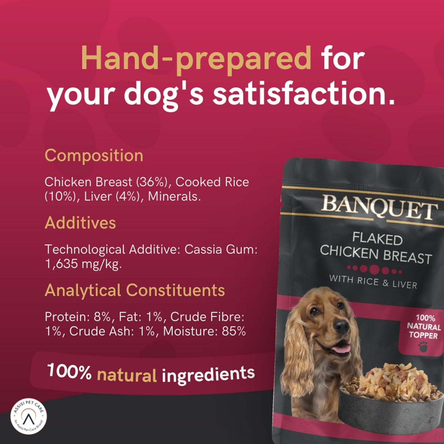 Banquet - Wet Dog Food - Flaked Chicken Breast, Rice, Liver - 100% Natural Ingredients, 15 Pouches X 100G