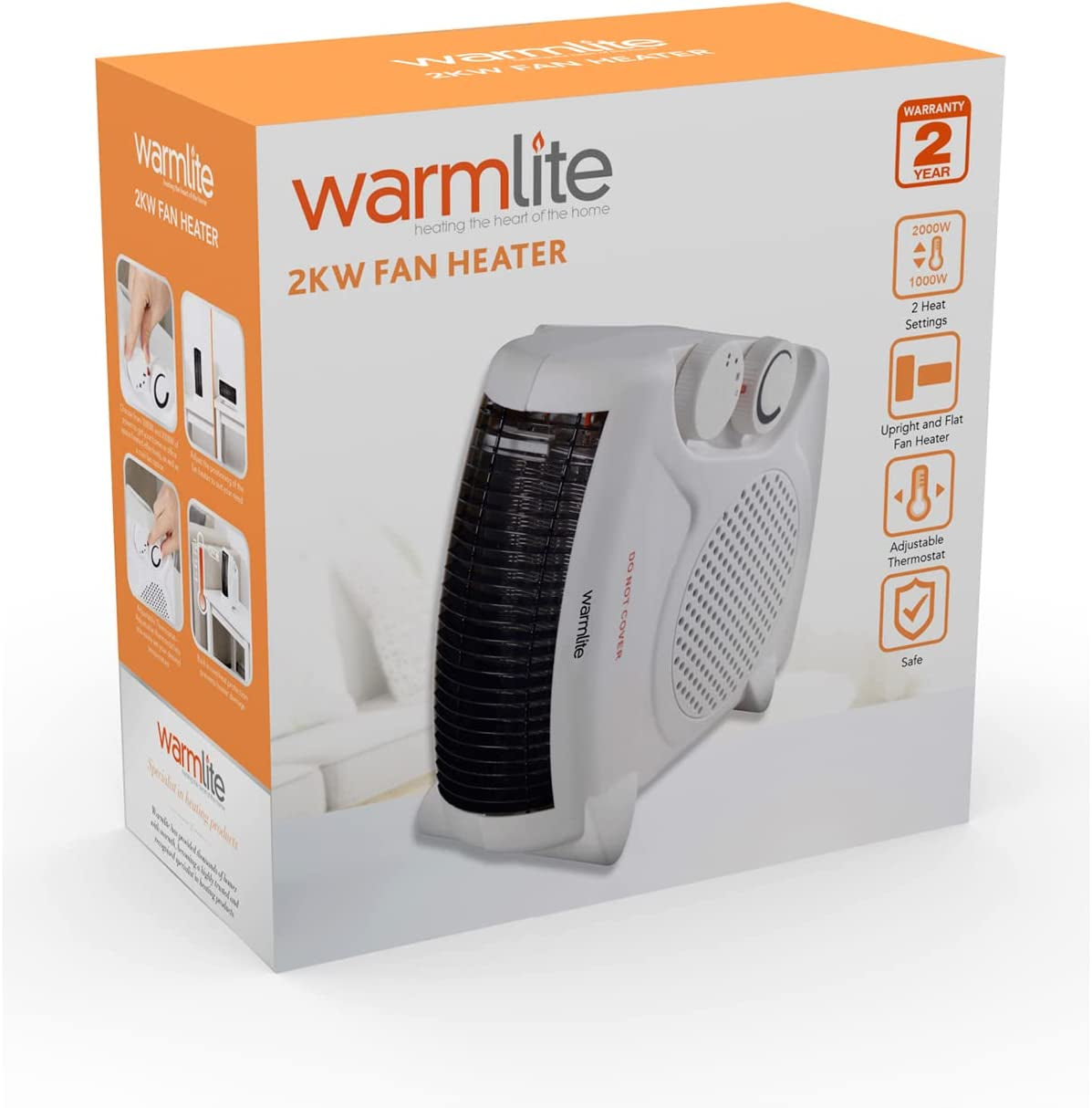WL44001 Thermo Fan Heater with 2 Heat Settings and Overheat Protection, 2000W, White