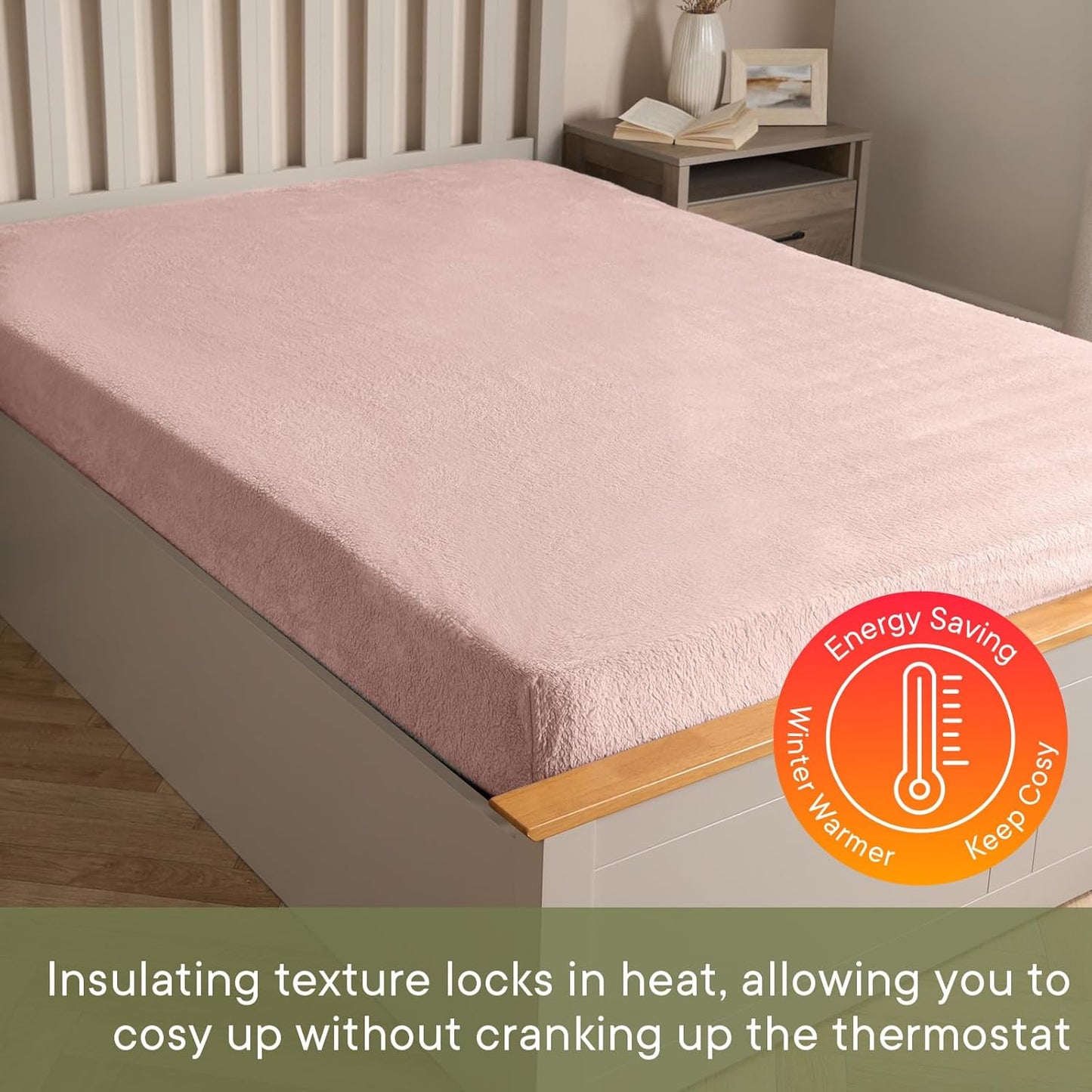 Teddy Fleece Fitted Bed Sheet Thermal Warm Soft Luxury Fluffy Cuddly Cosy Bedding, Blush Pink - Single