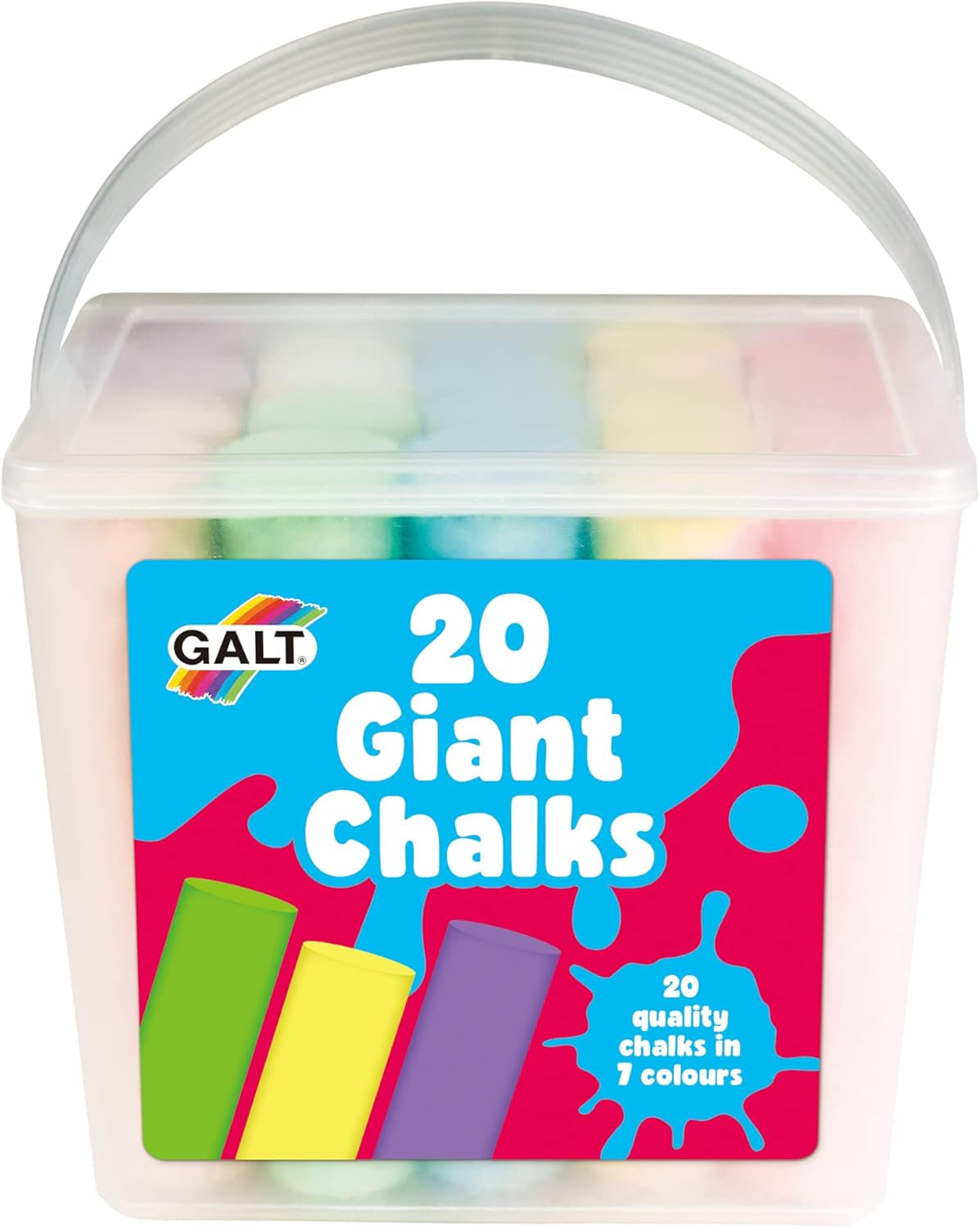 20 Giant Chalks - Extra Large Childrens Chunky Pavement Chalks - Bright Vibrant Colours - Washable, Easy Clean Outdoor Kids Garden Toys - Portable Carry Case with Handle - Ages 3 Years Plus