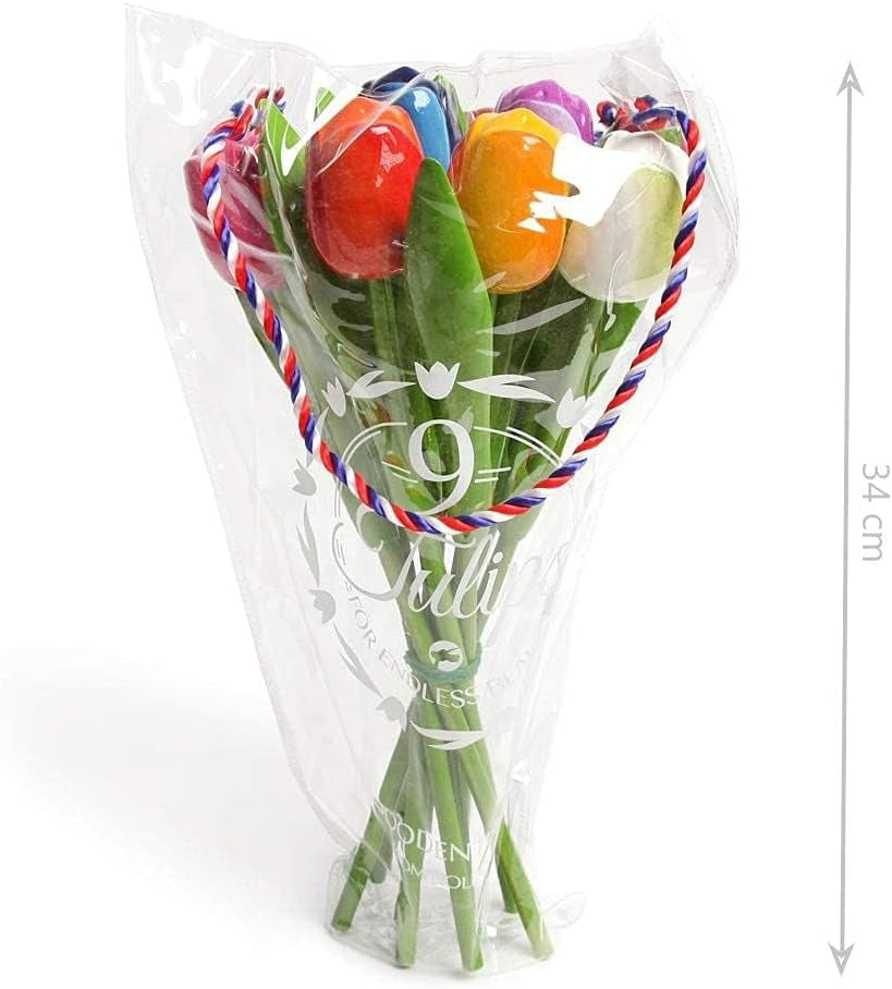 Wooden Tulip Bouquet, 9 Tulips, 34 Cm High, Handmade, Bouquet, Decoration, Gift, Wedding, Made in Holland