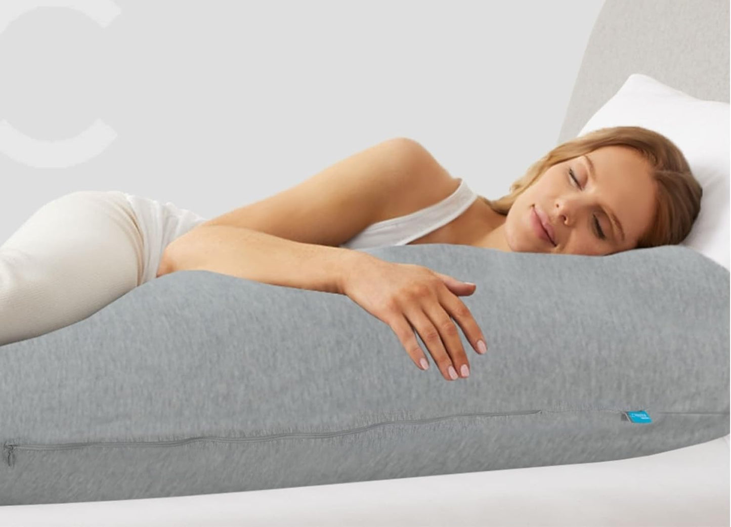 Orthopedic Body Sleep Pillow and Cover Hollowfiber Filling for Maternity Pregnancy Nursing Side Sleeper Support Includes Free Grey Cover